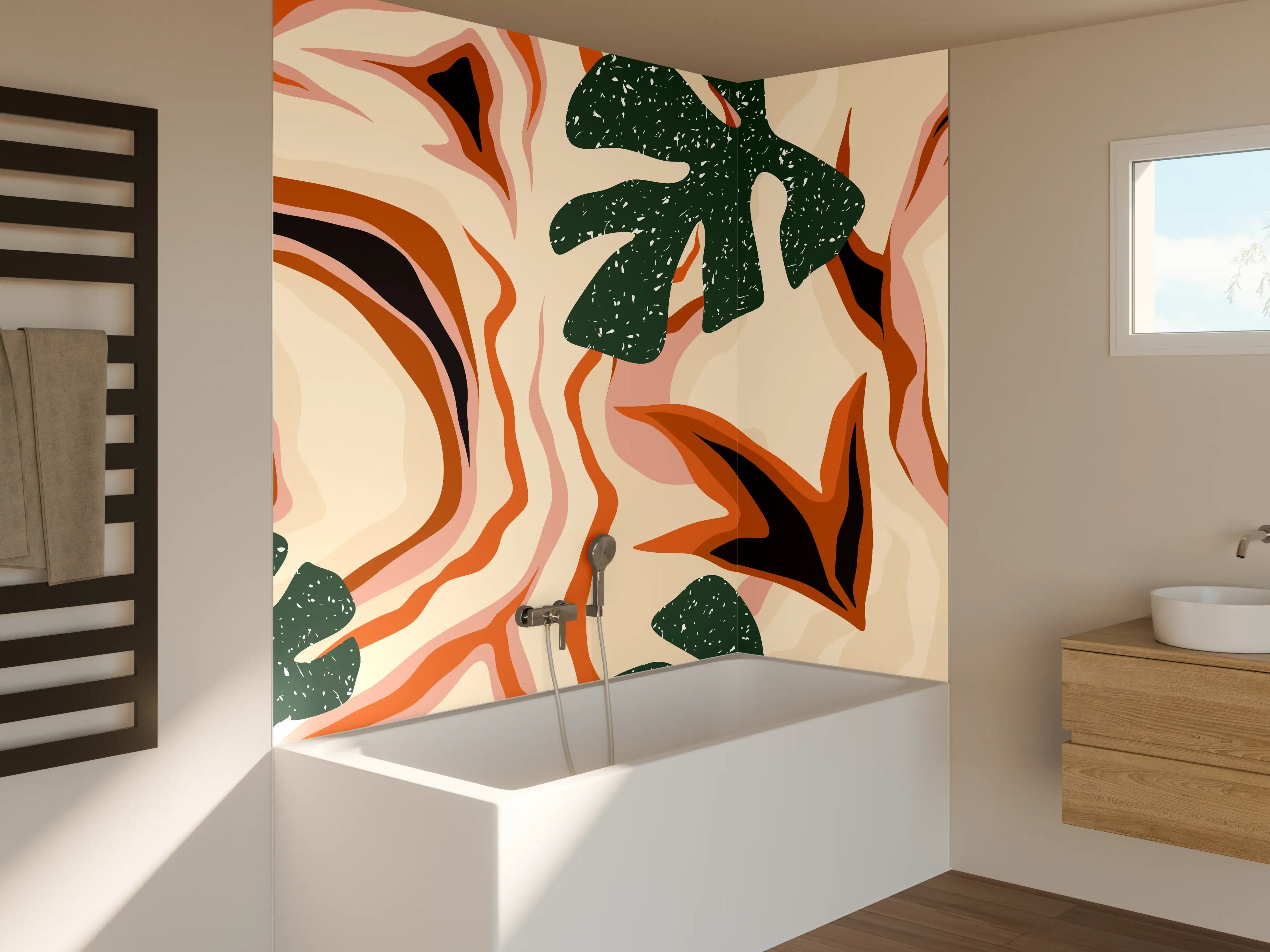 Badewannen-Rückwand - Tropischer Vortex Beige-Orange