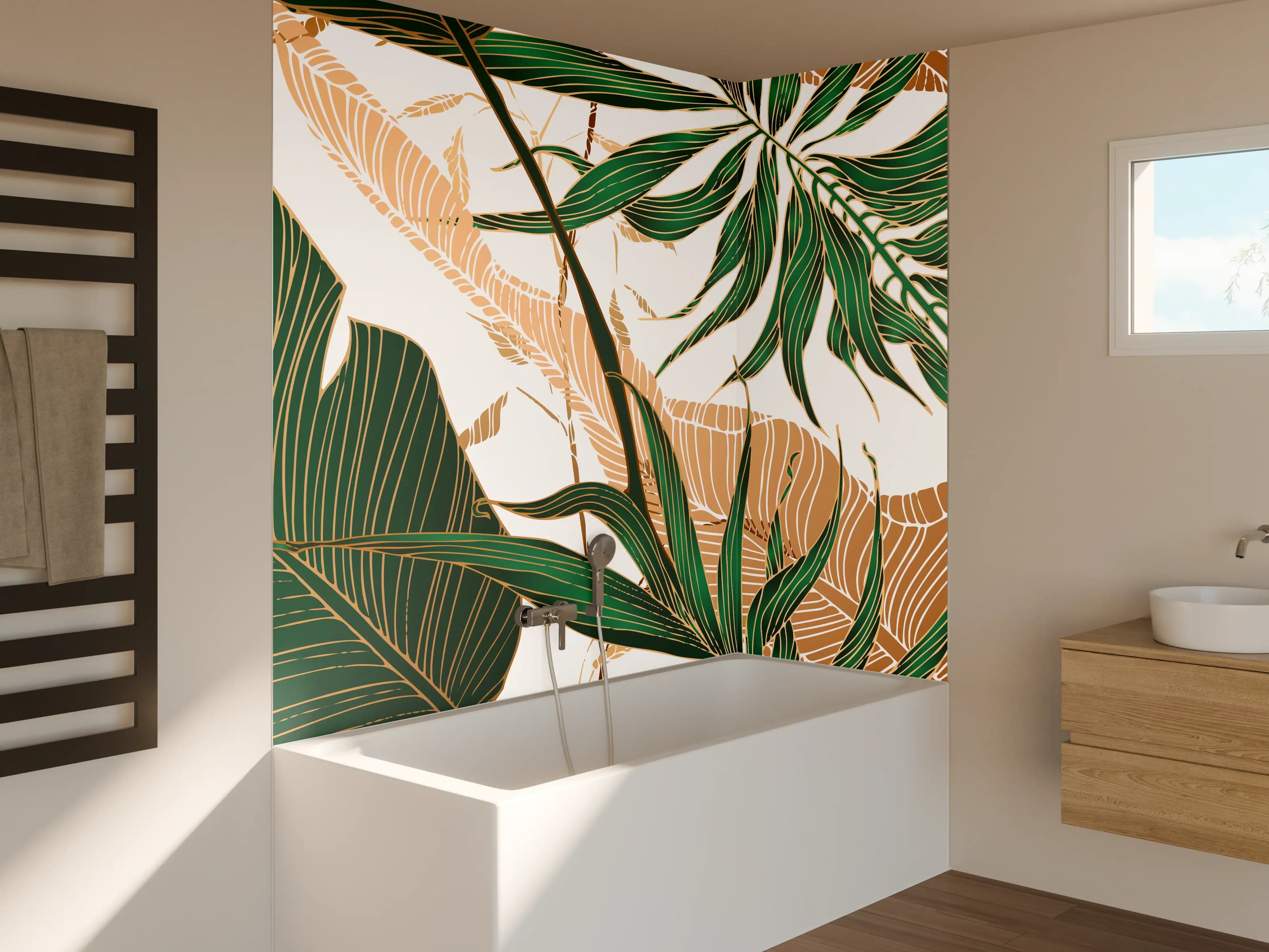 Badewannen-Rückwand - Tropisches Blattmuster Design