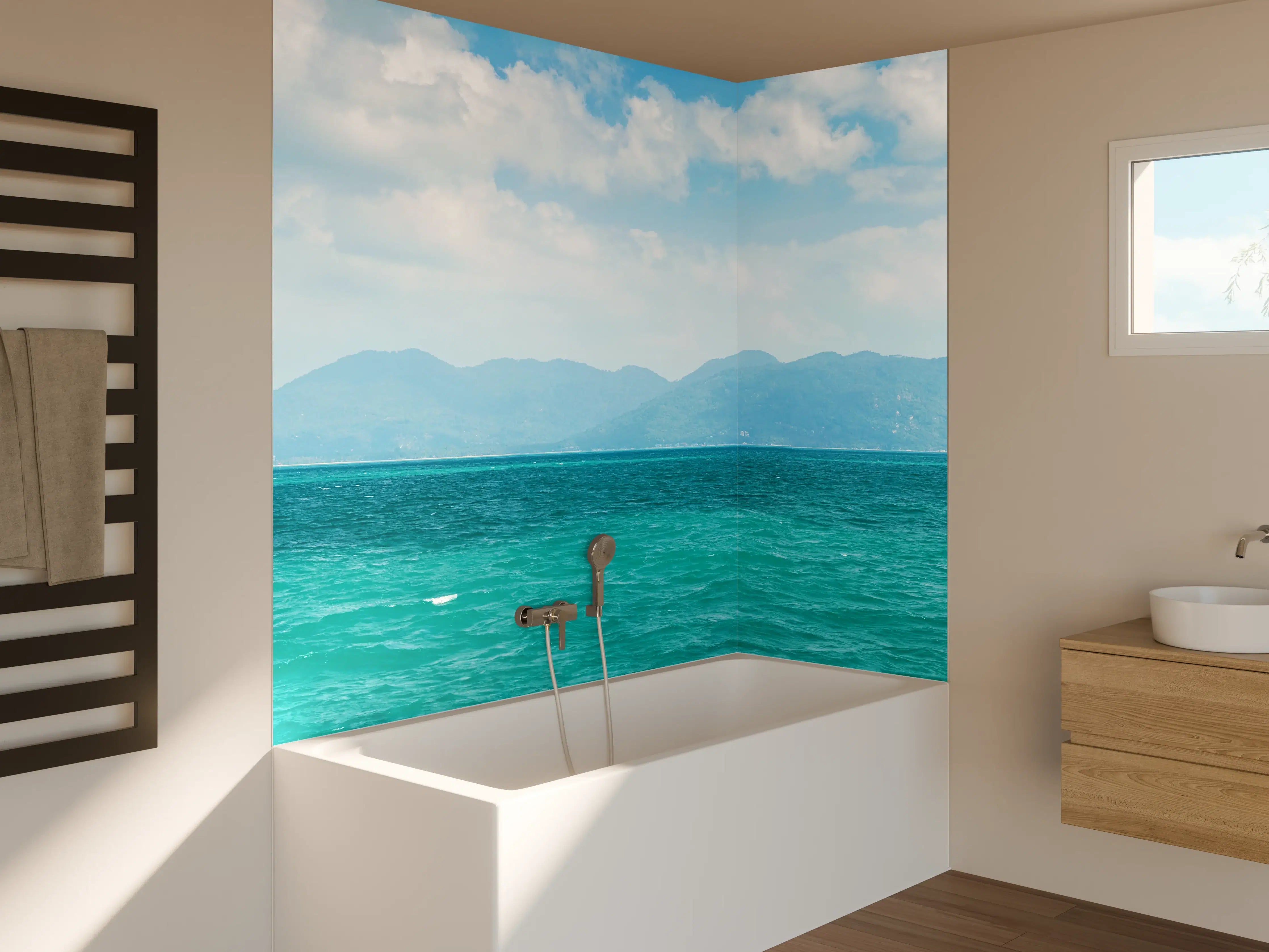 Badewannen-Rückwand - Tropisches Blau-Grün-Meerespanorama