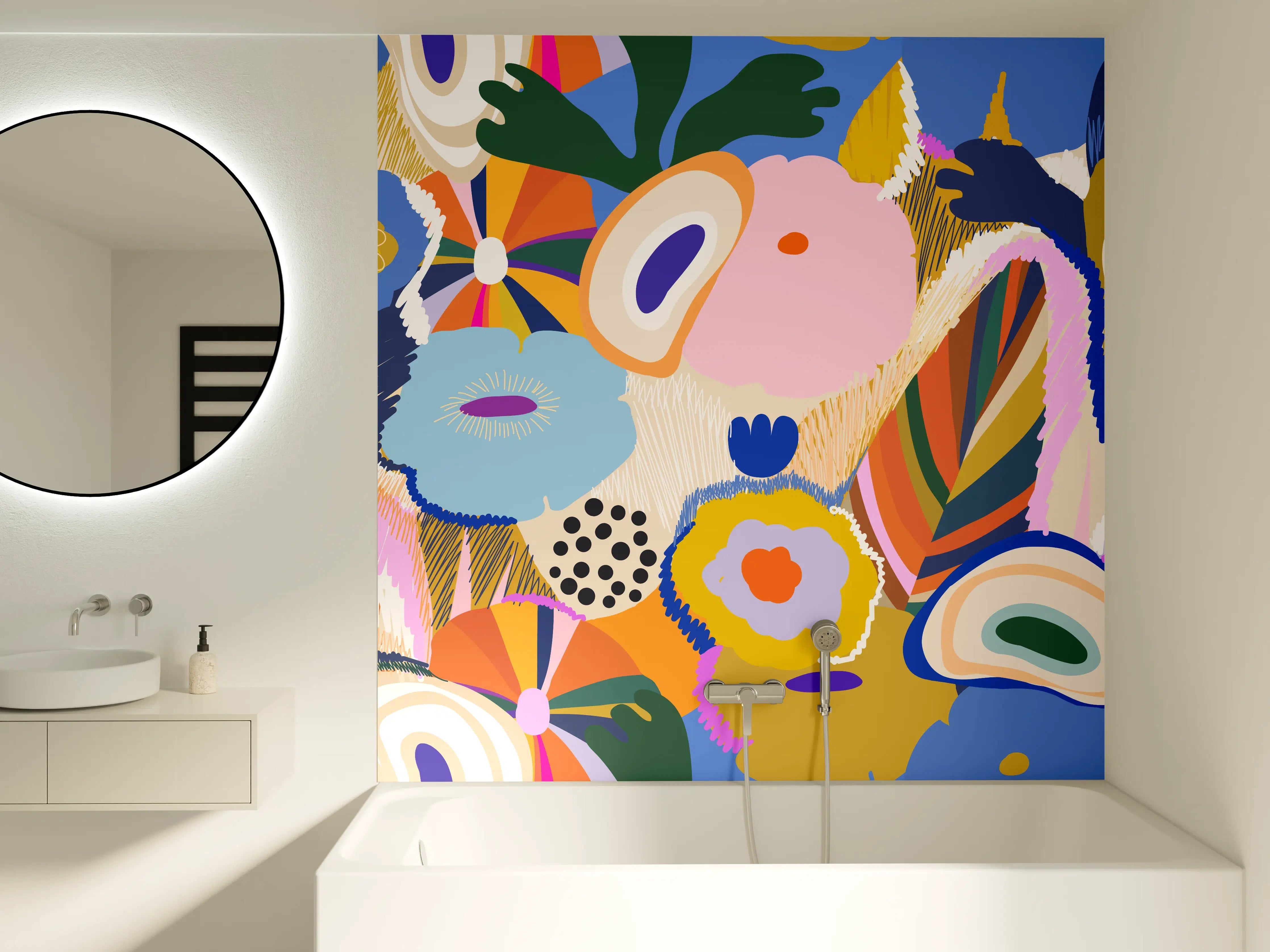 Badewannen-Rückwand - Tropisches Blumen-Abstract Bunt