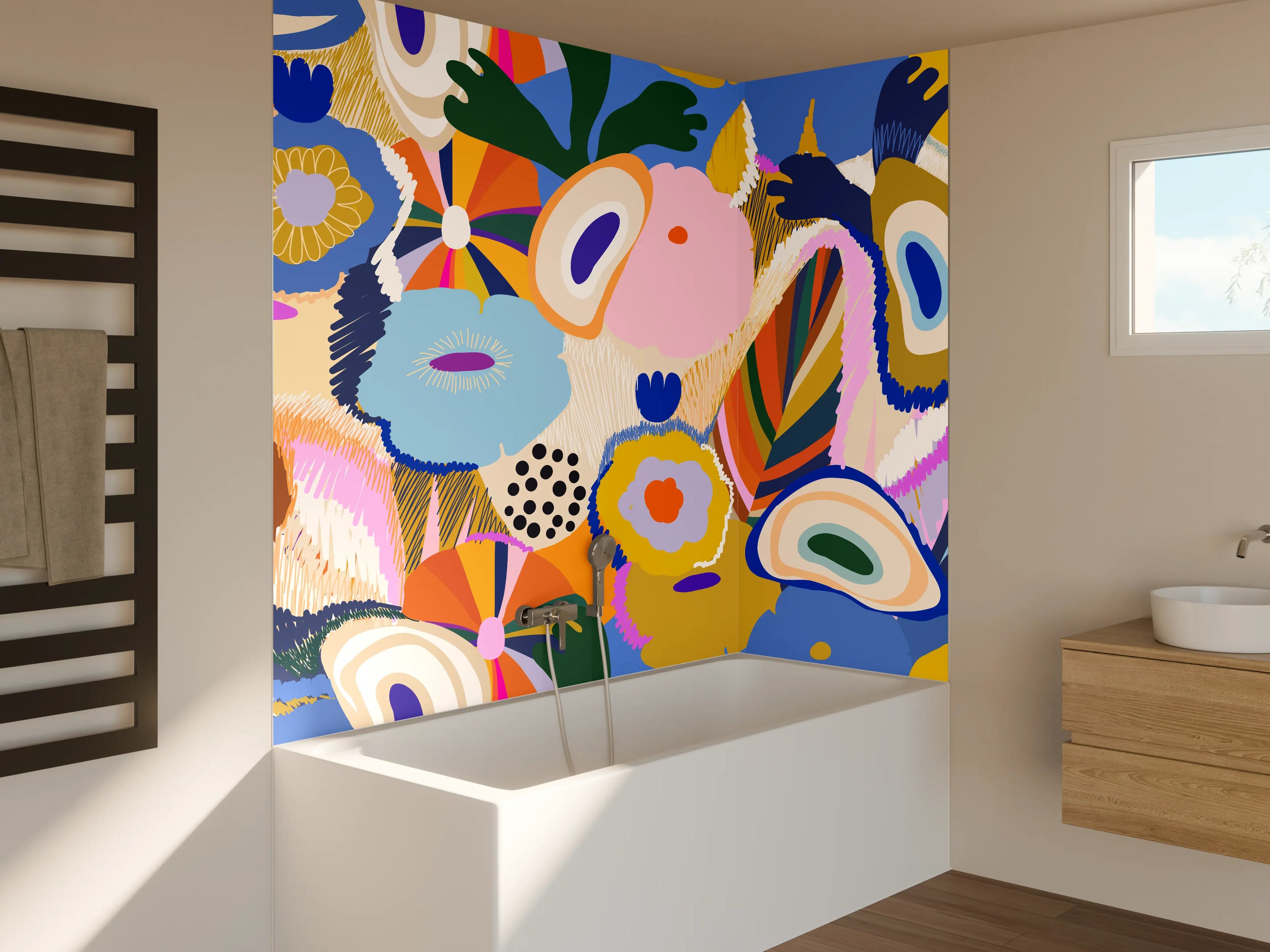 Badewannen-Rückwand - Tropisches Blumen-Abstract Bunt