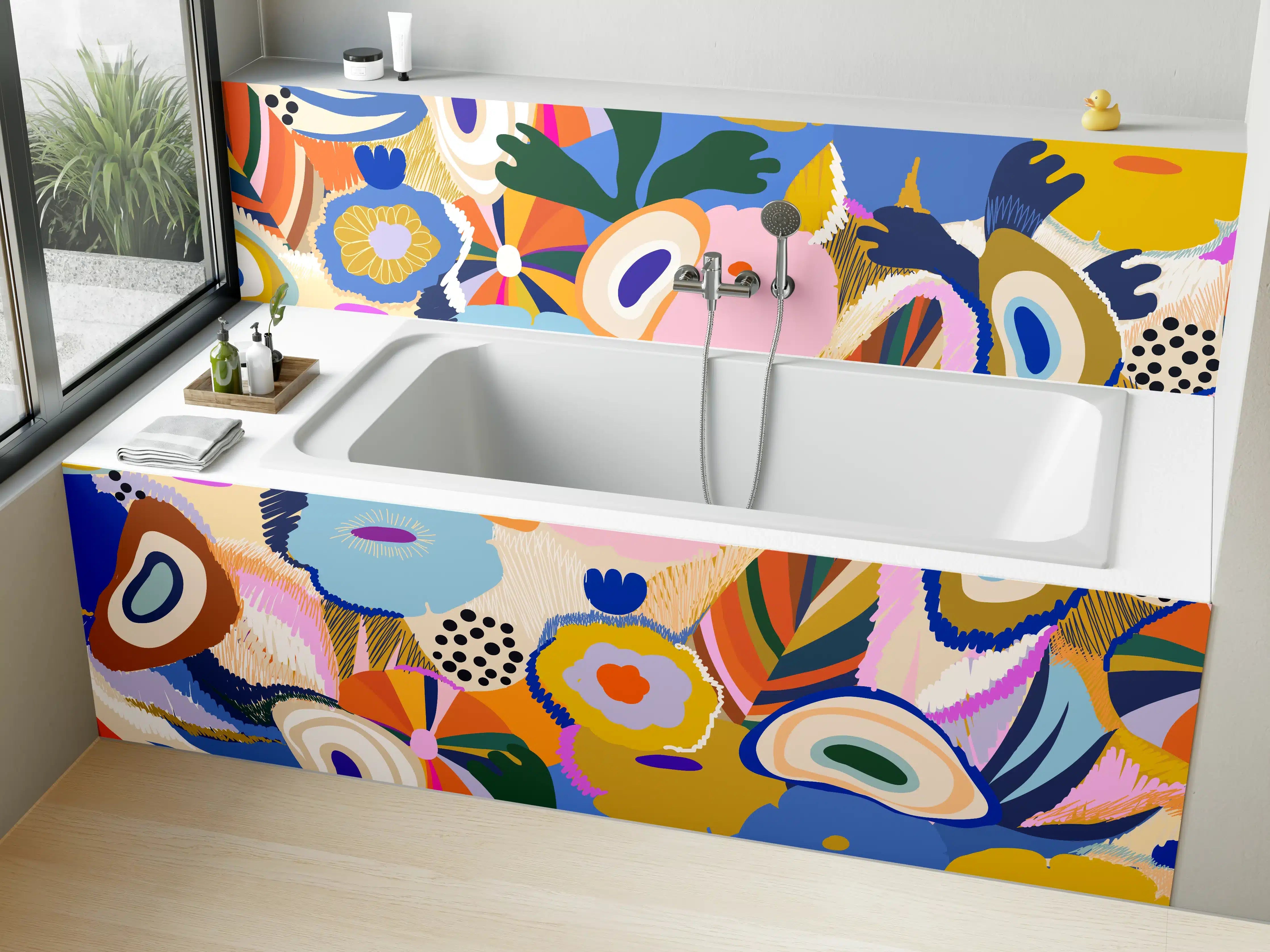 Badewannen-Rückwand - Tropisches Blumen-Abstract Bunt