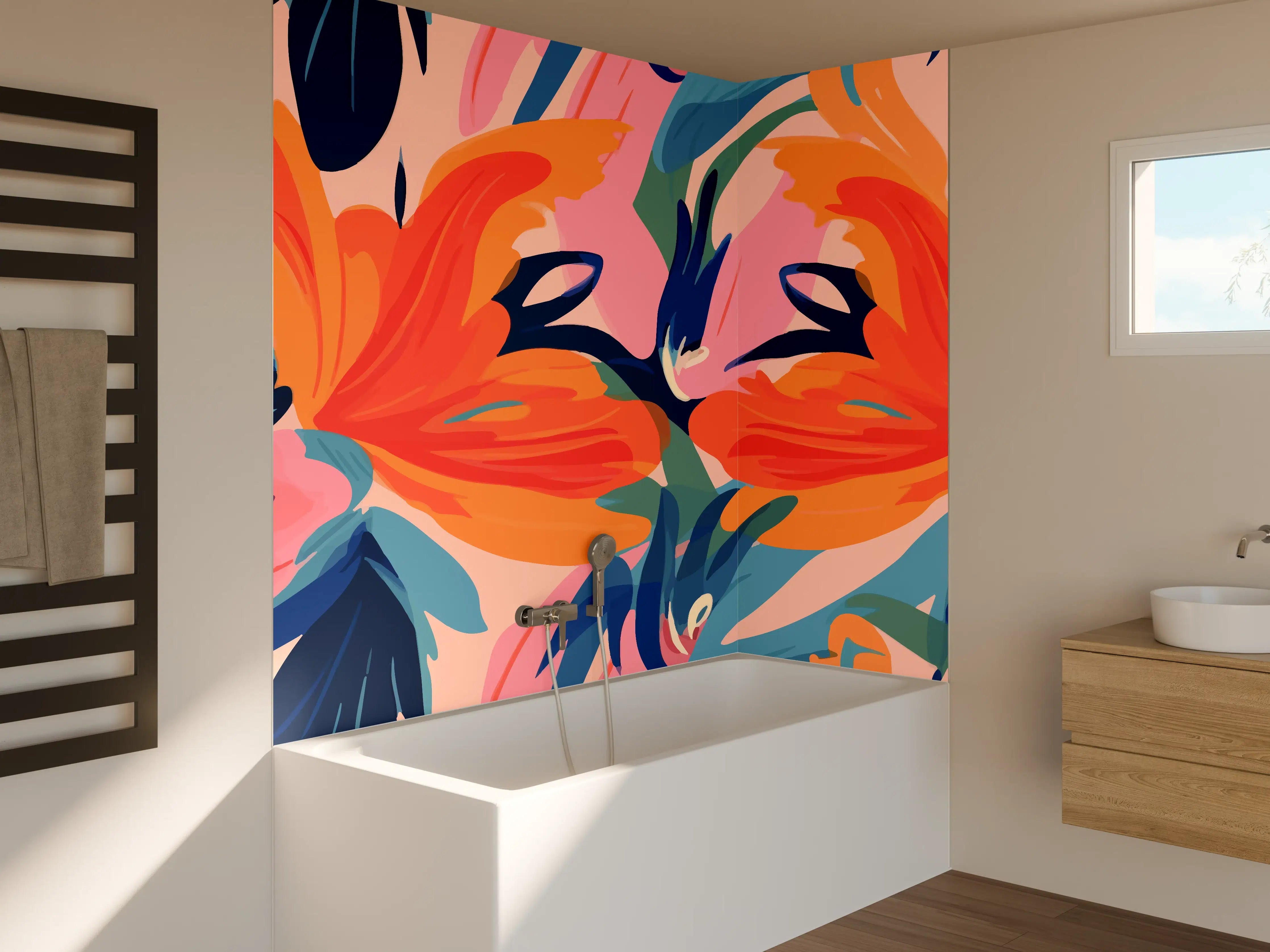 Badewannen-Rückwand - Tropisches Dämmerungs-Blumenmuster