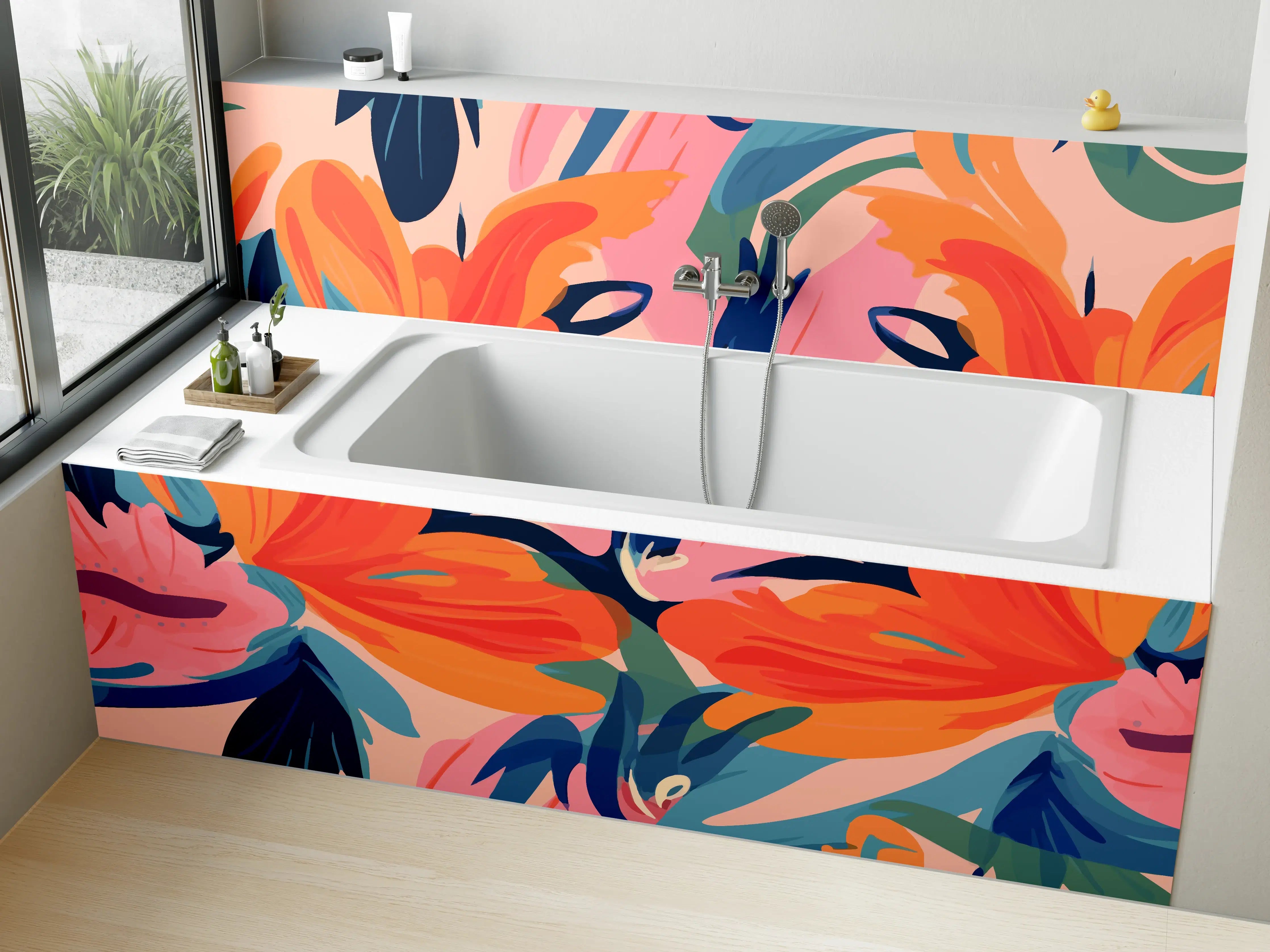 Badewannen-Rückwand - Tropisches Dämmerungs-Blumenmuster