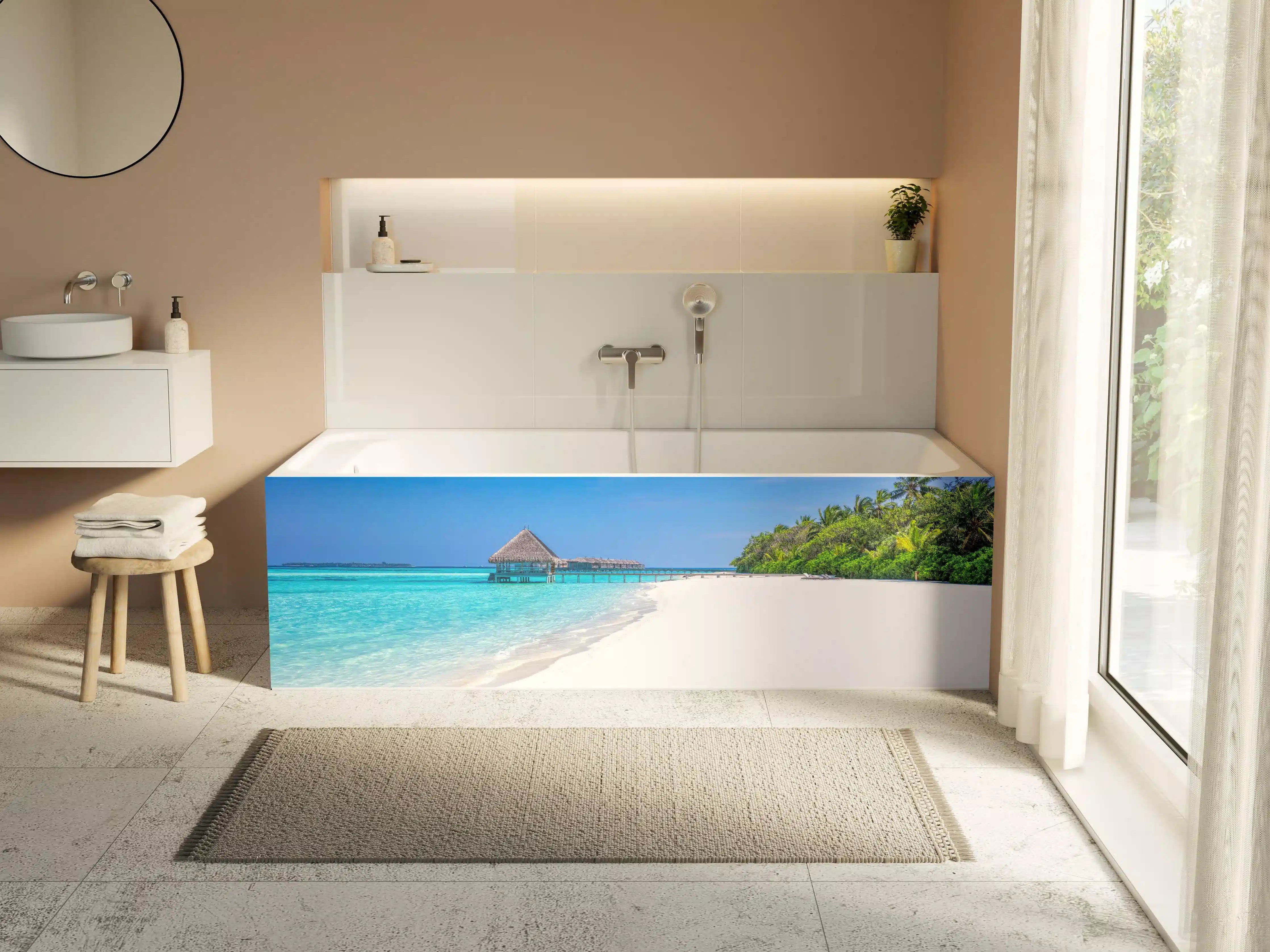 Badewannen-Rückwand - Tropisches Paradies am weißen Sandstrand