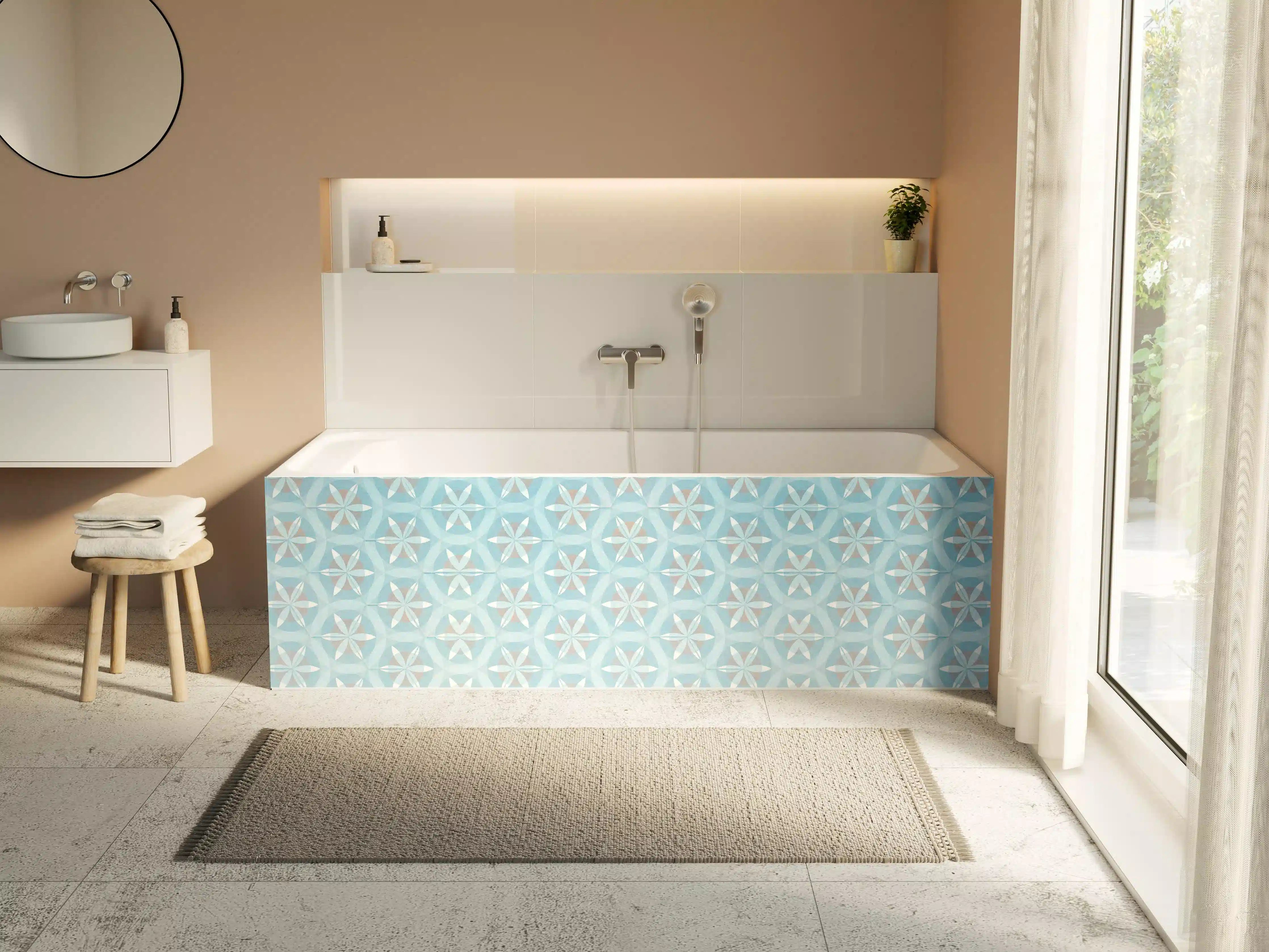 Badewannen-Rückwand - Türkis-Braun Vintage geometrisch Mosaik