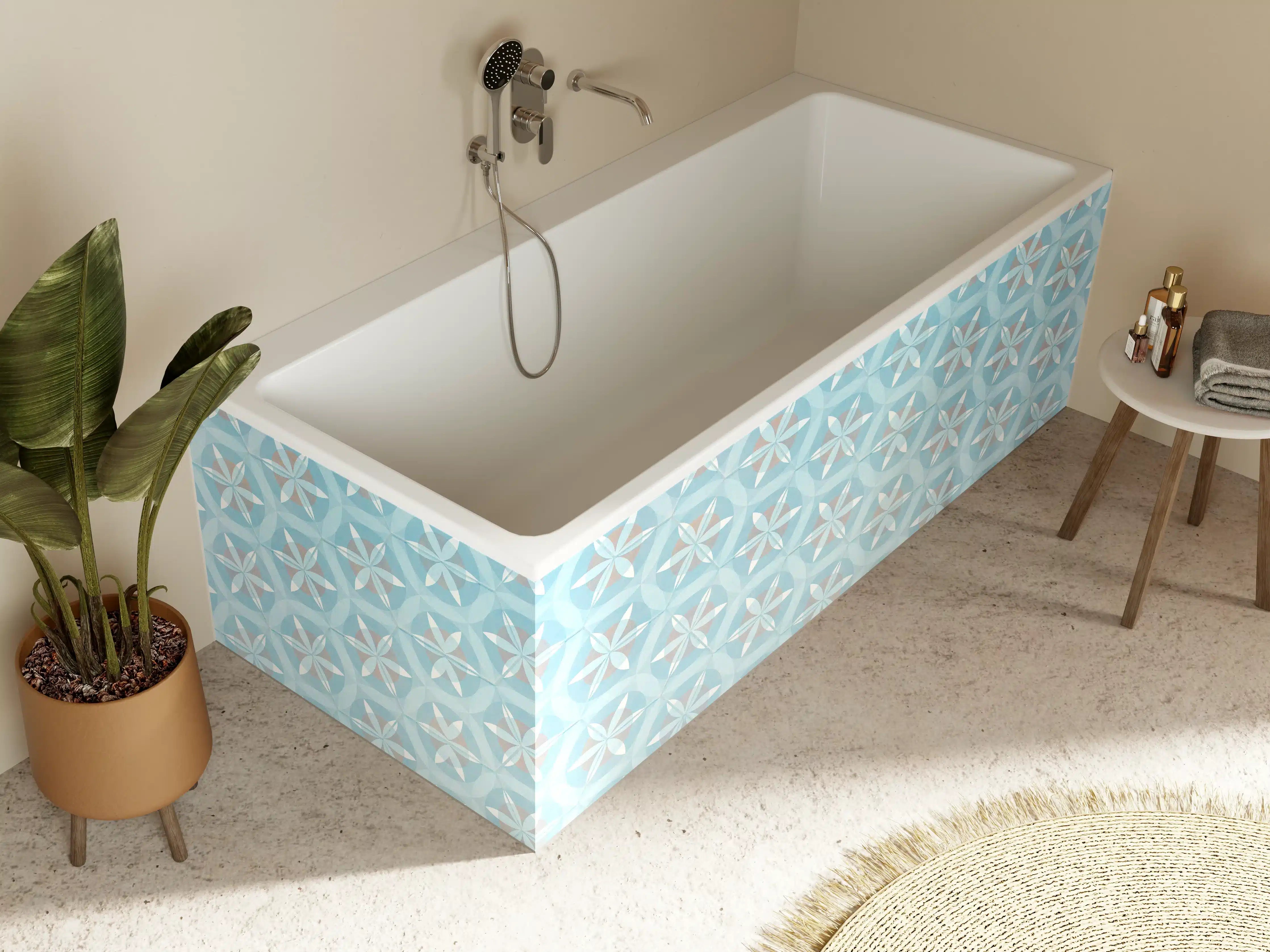 Badewannen-Rückwand - Türkis-Braun Vintage geometrisch Mosaik