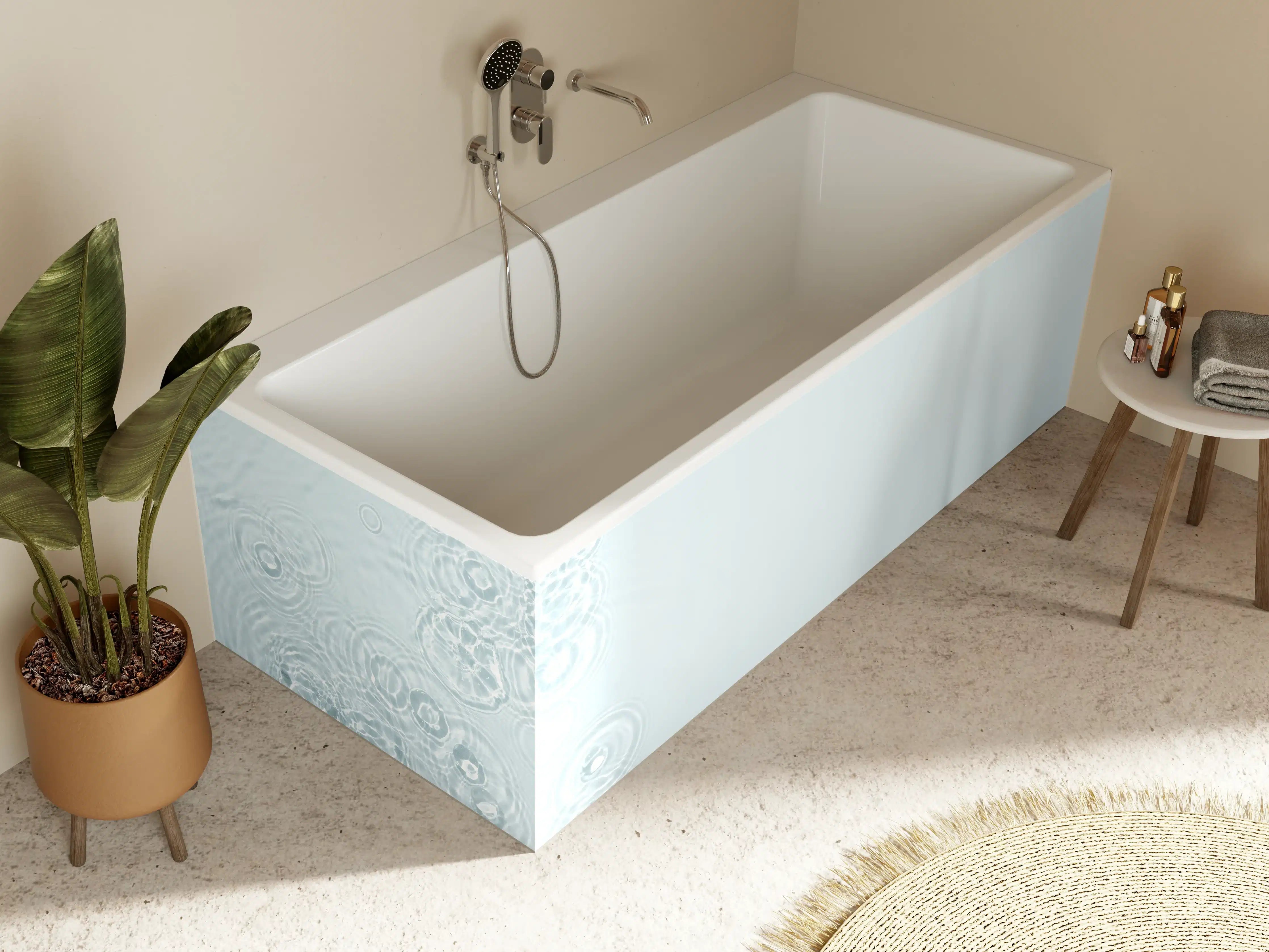 Badewannen-Rückwand - Türkis-Weiß Wassertextur