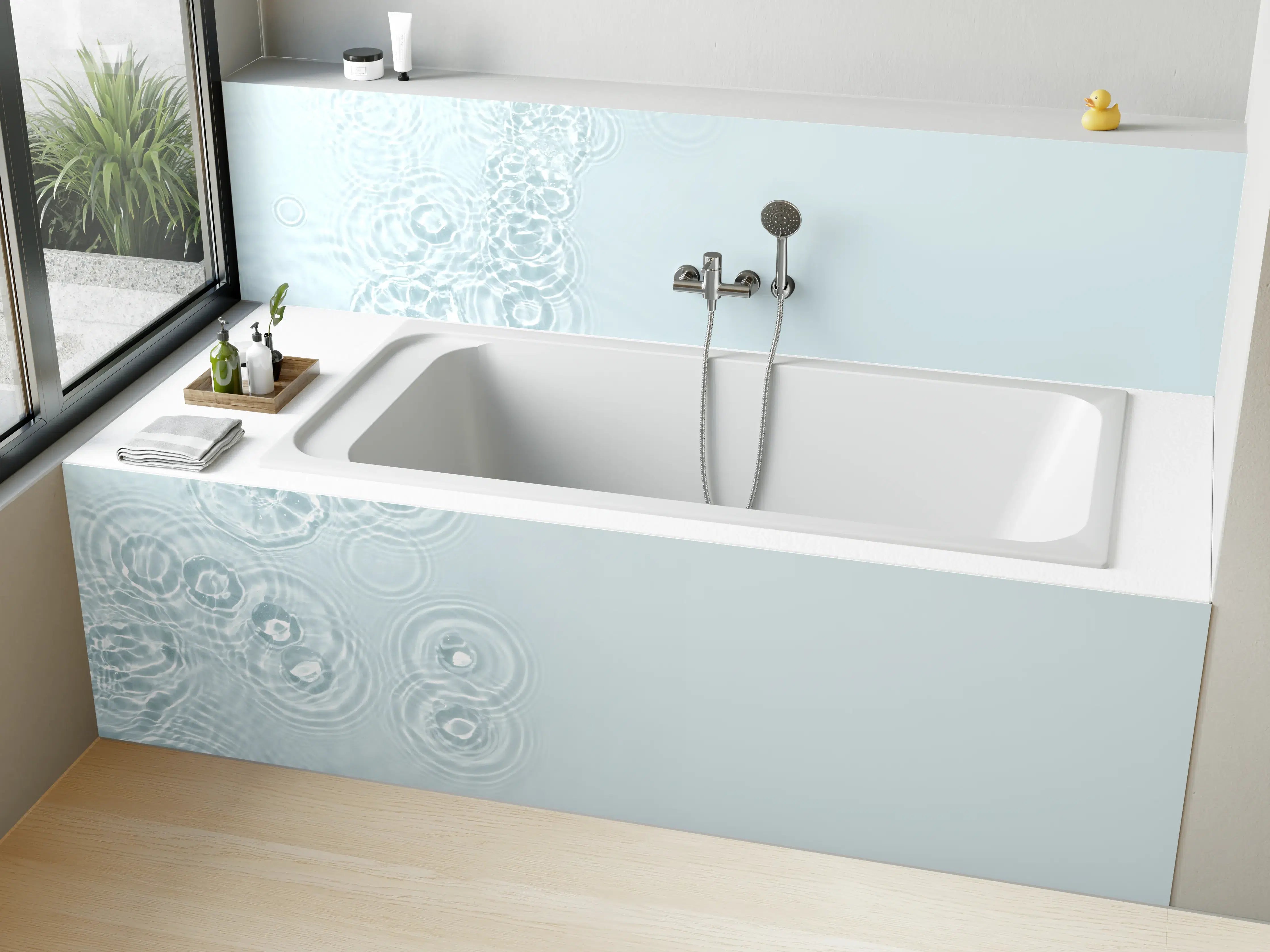 Badewannen-Rückwand - Türkis-Weiß Wassertextur