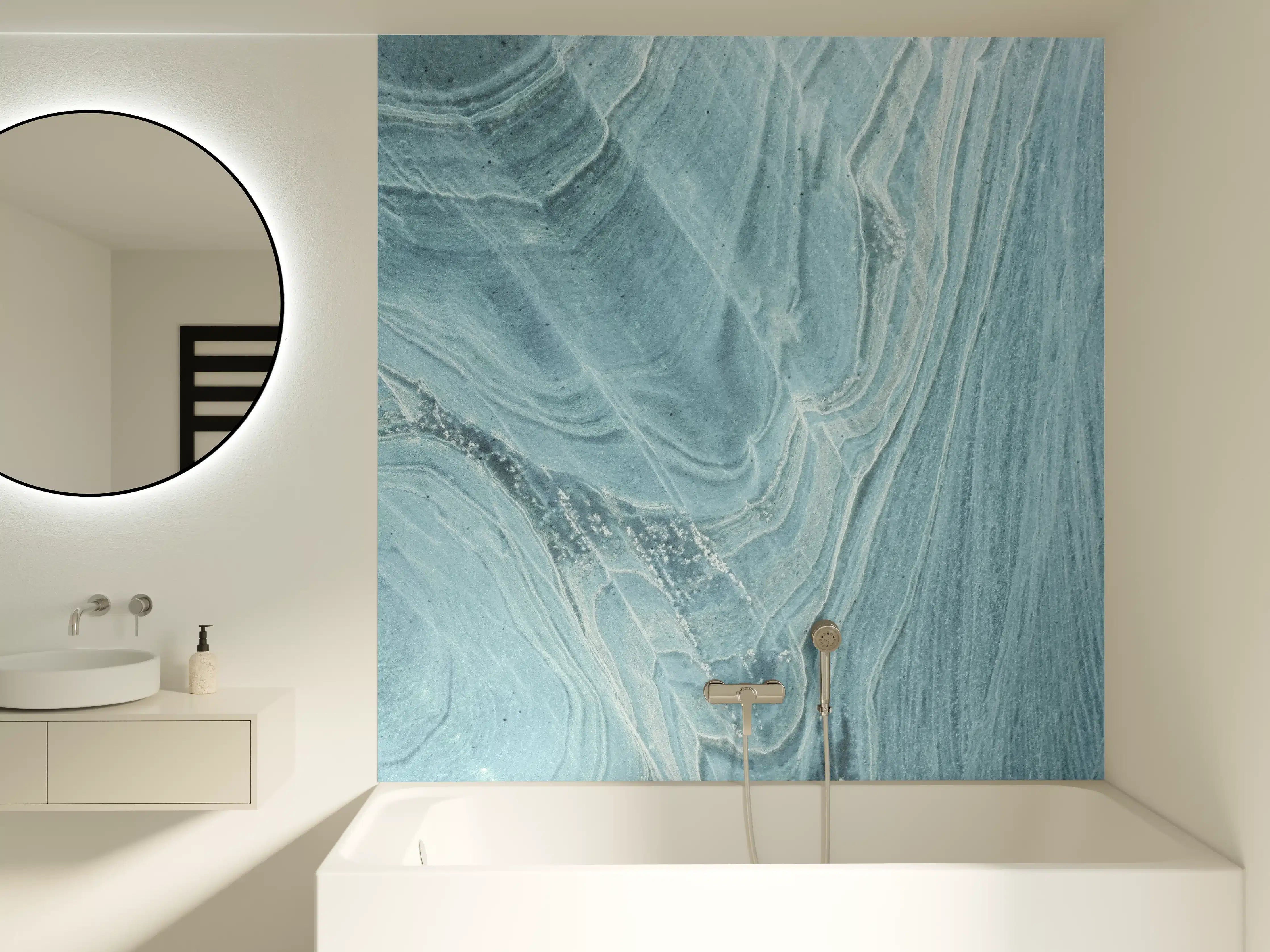 Badewannen-Rückwand - Türkis-Weißer Marmor