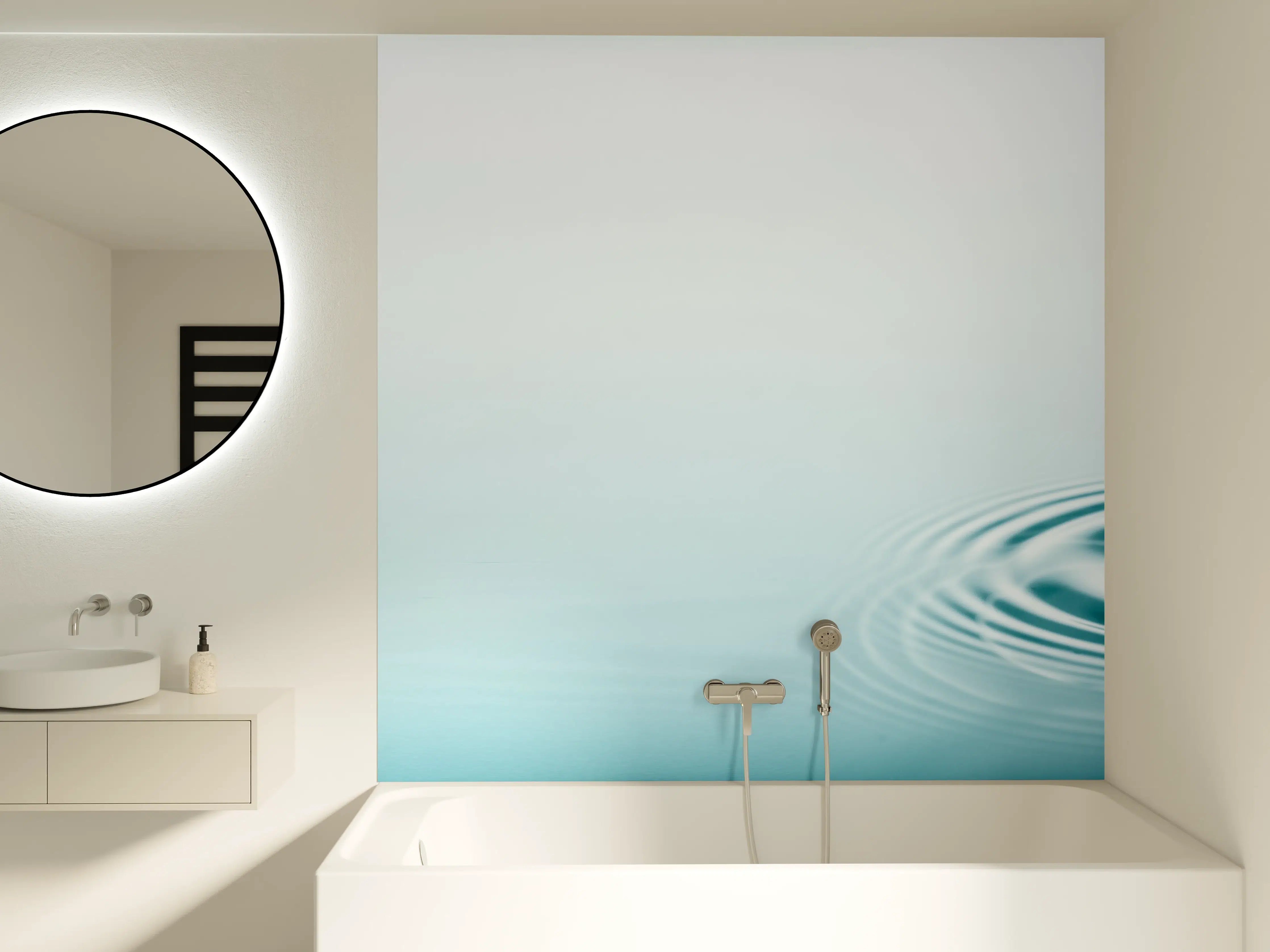 Badewannen-Rückwand - Türkis-Weißer Wassertropfen