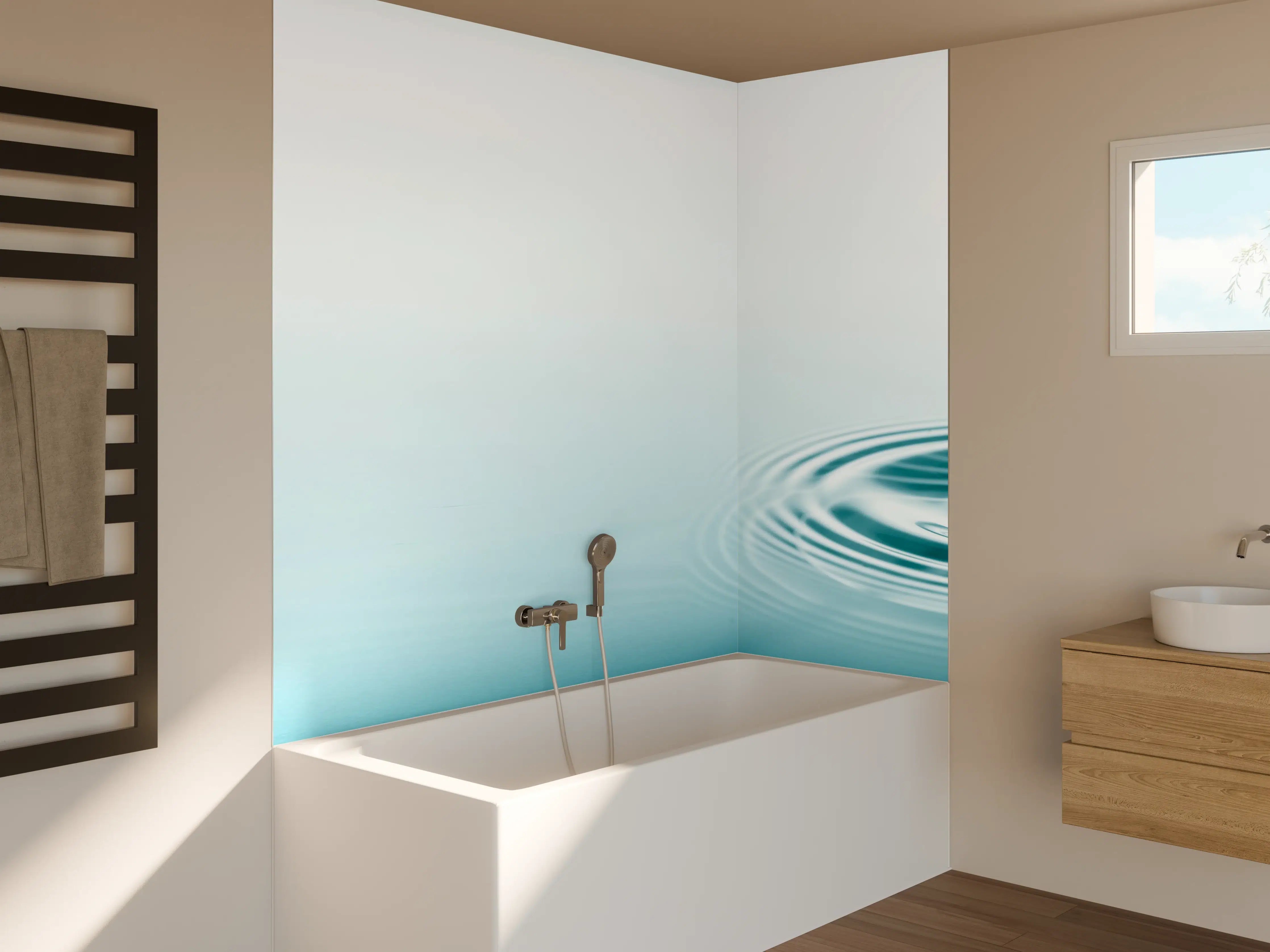 Badewannen-Rückwand - Türkis-Weißer Wassertropfen