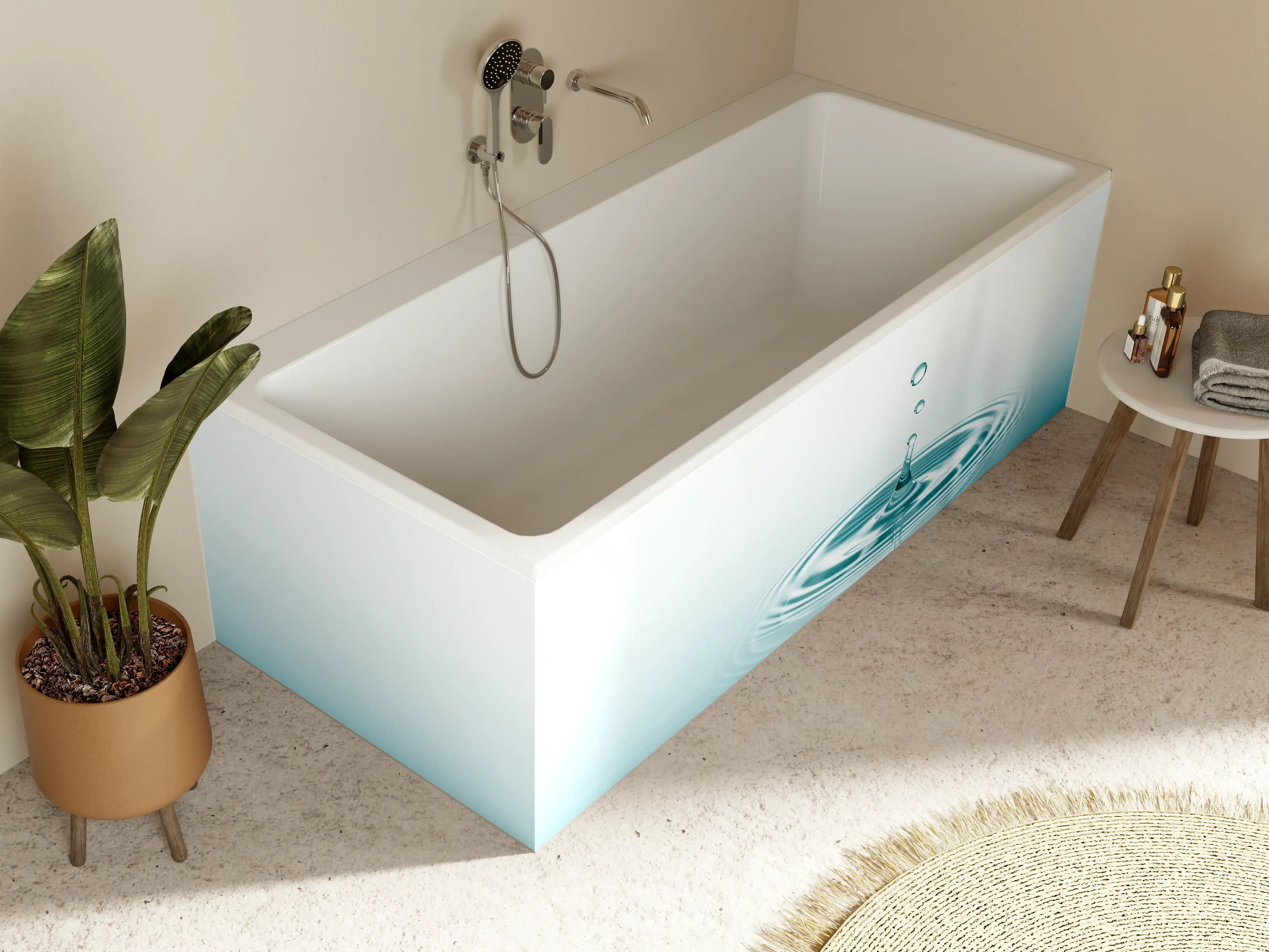 Badewannen-Rückwand - Türkis-Weißer Wassertropfen