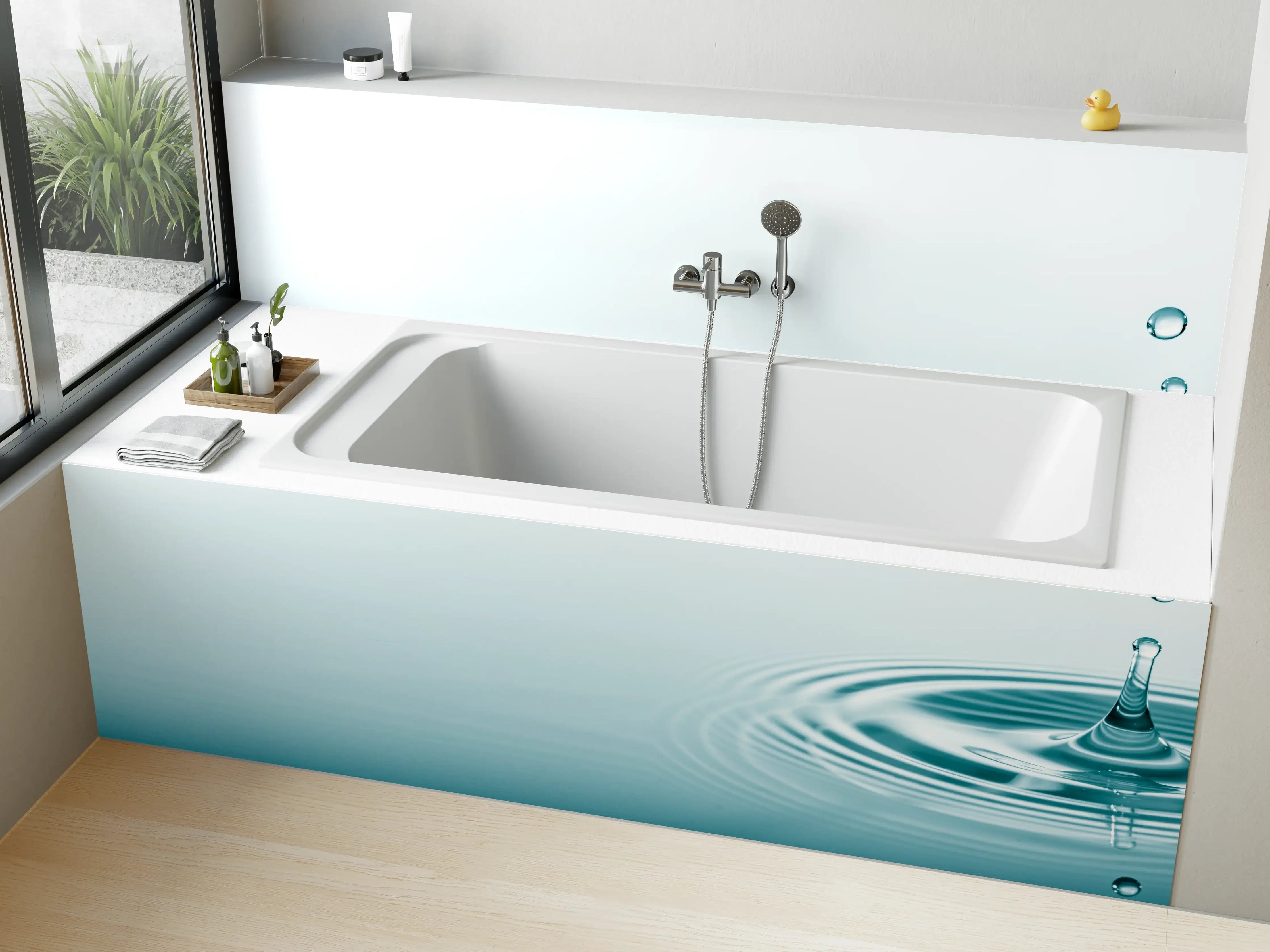Badewannen-Rückwand - Türkis-Weißer Wassertropfen
