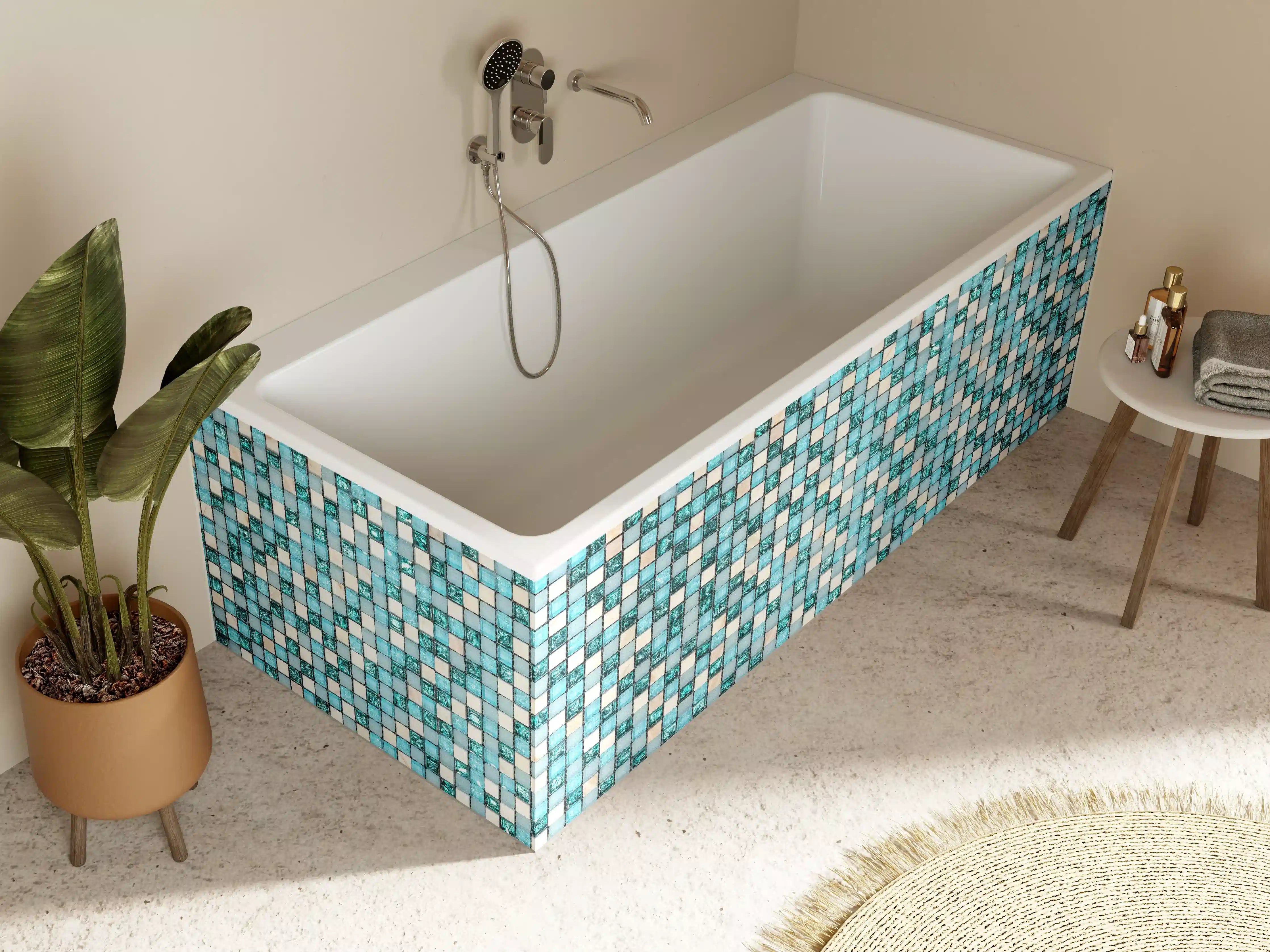 Badewannen-Rückwand - Türkis-Weißes Aquamarin Mosaik
