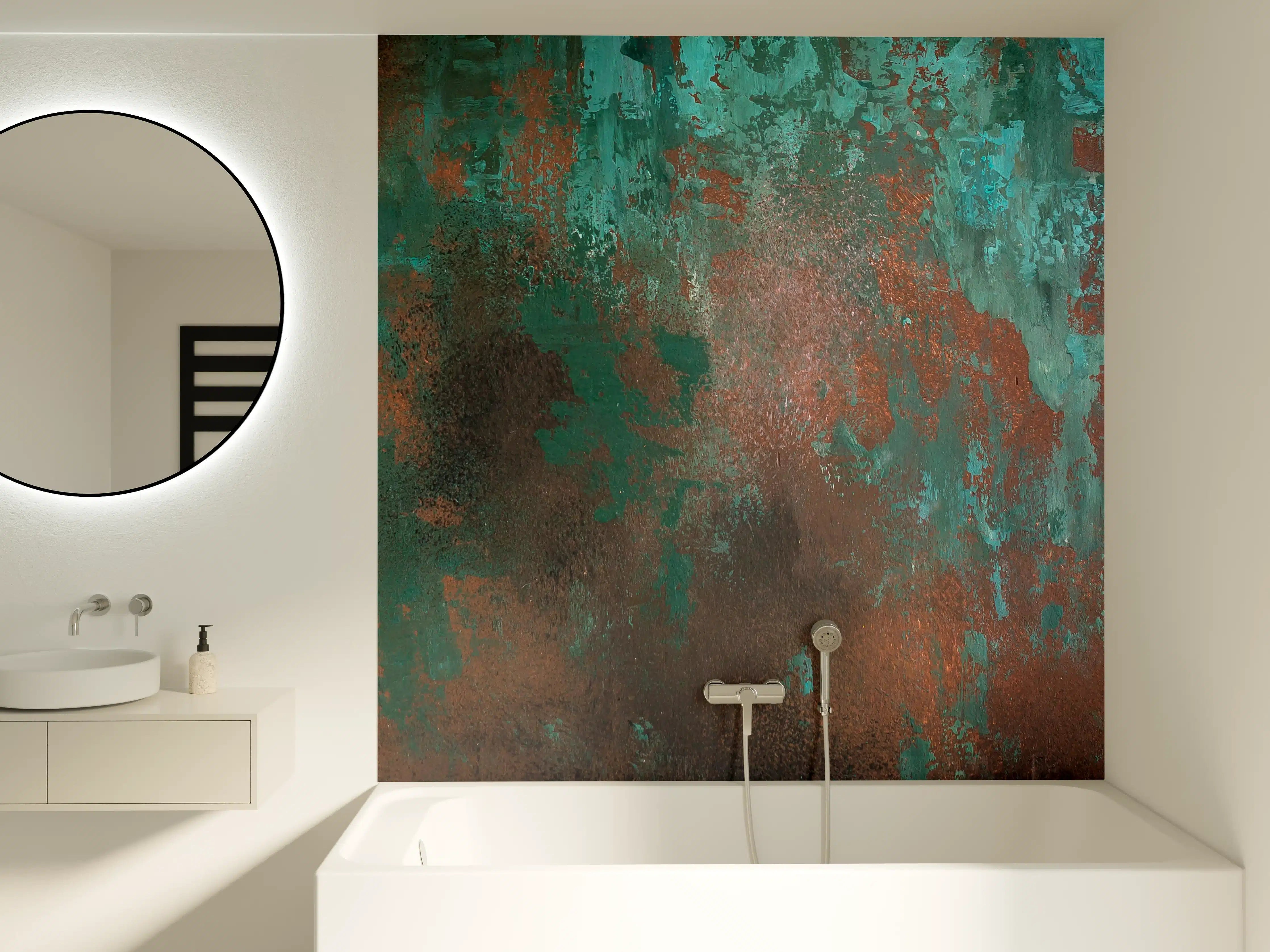 Badewannen-Rückwand - Türkis und Braun-Textur mit Metall-Optik