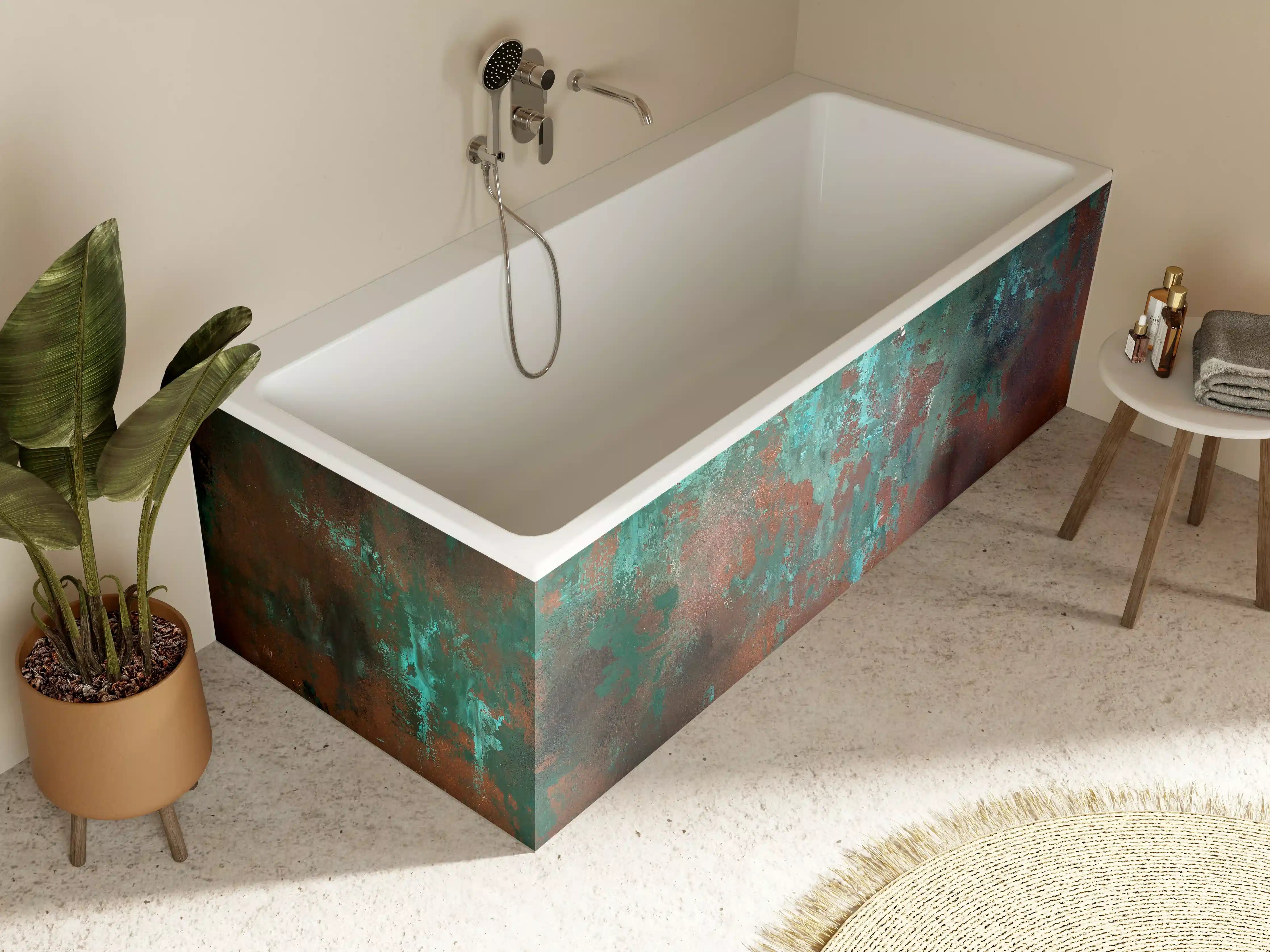 Badewannen-Rückwand - Türkis und Braun-Textur mit Metall-Optik