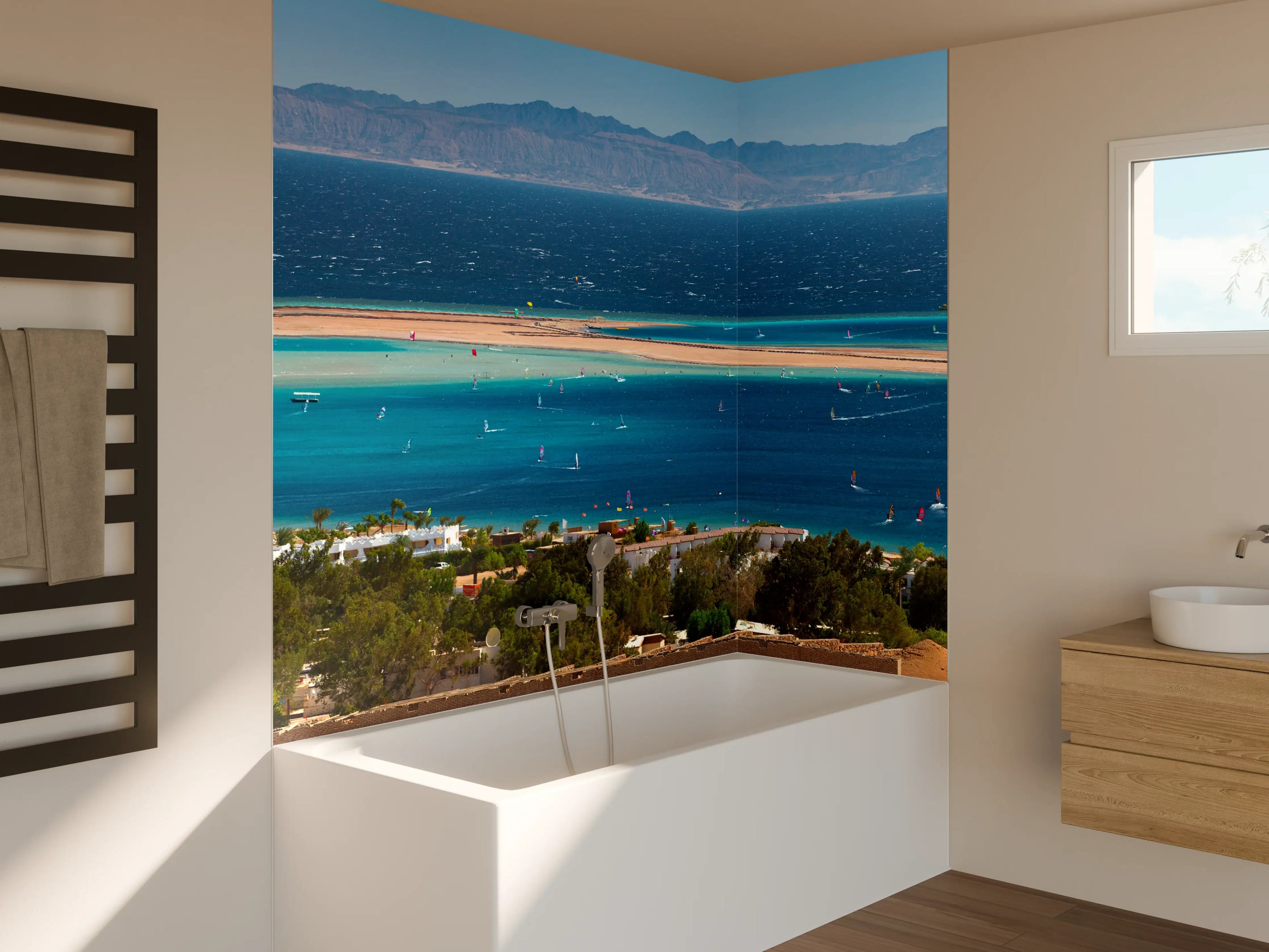 Badewannen-Rückwand - Türkisblaue Lagunenansicht