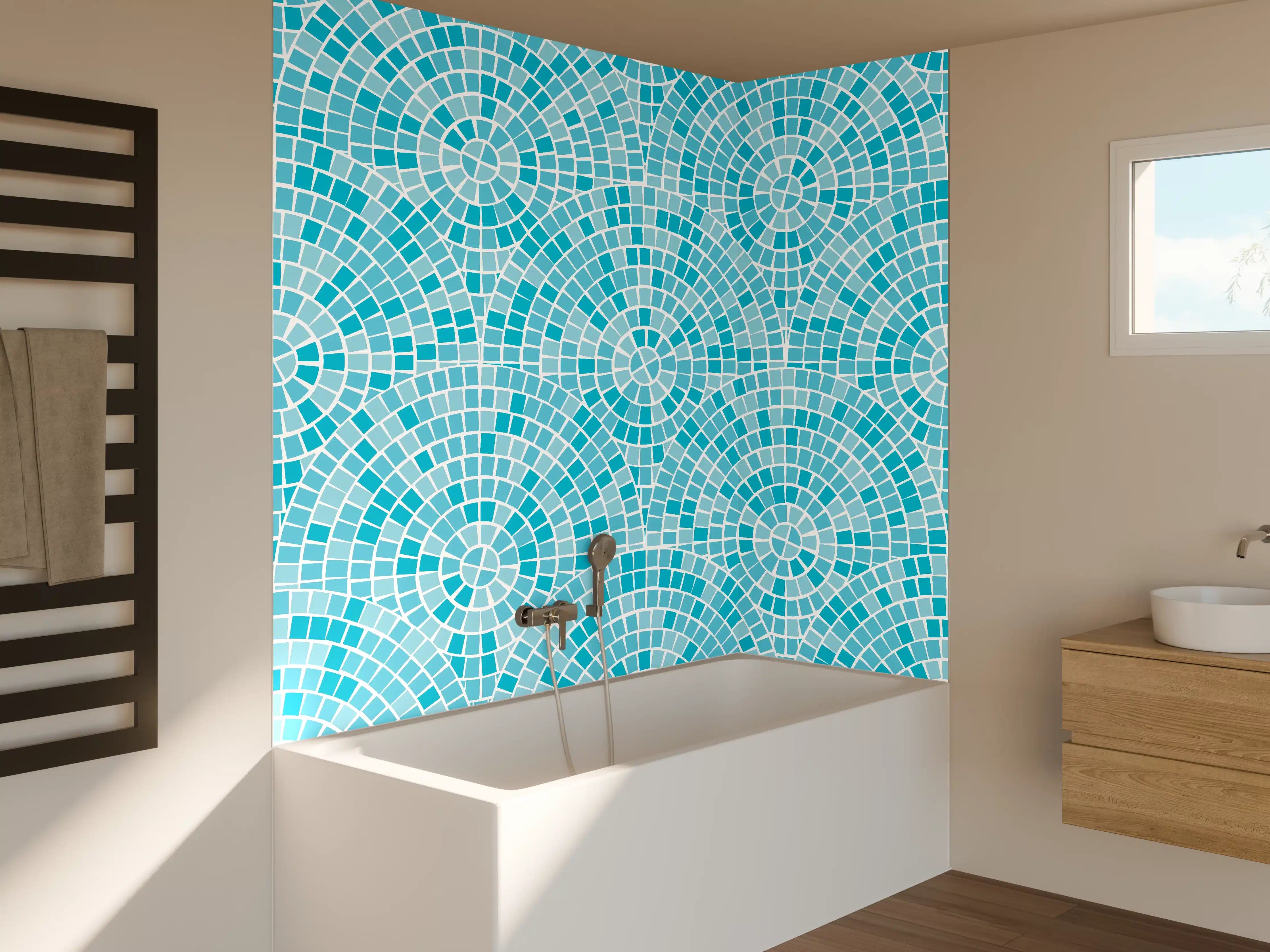 Badewannen-Rückwand - Türkisblaue Mosaikfliesen-Struktur