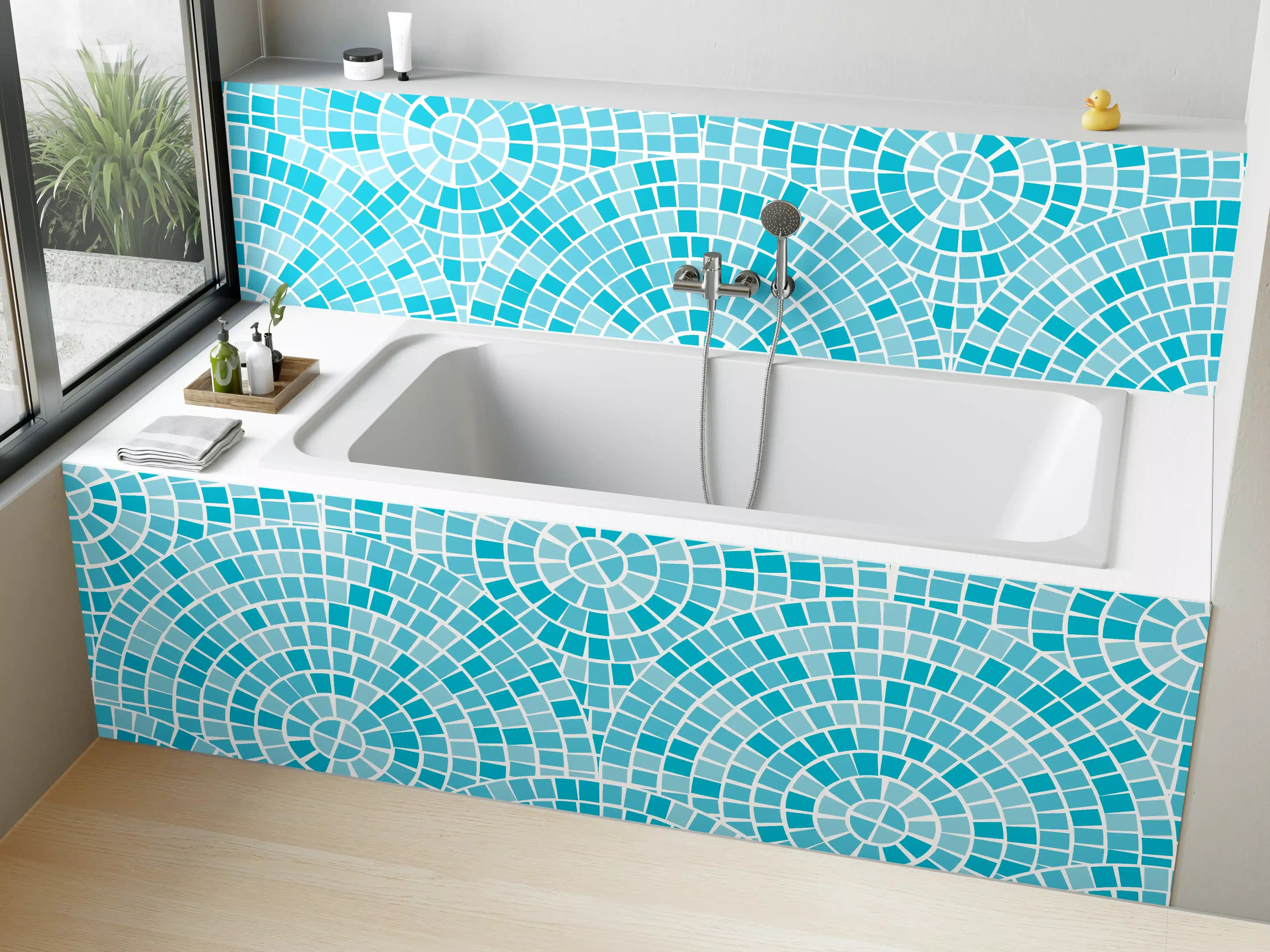 Badewannen-Rückwand - Türkisblaue Mosaikfliesen-Struktur