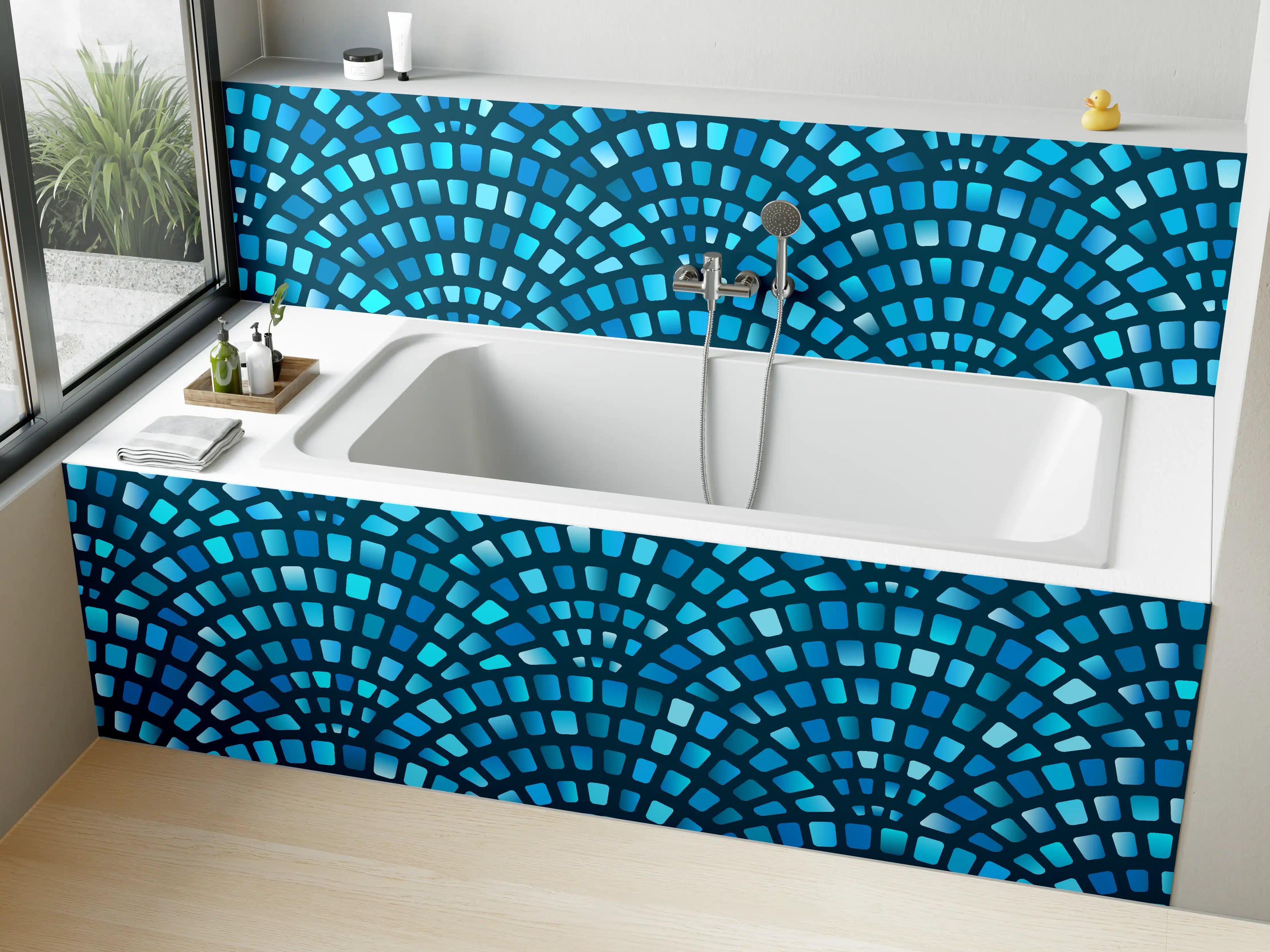 Badewannen-Rückwand - Türkise Fischschuppen-Mosaiktextur