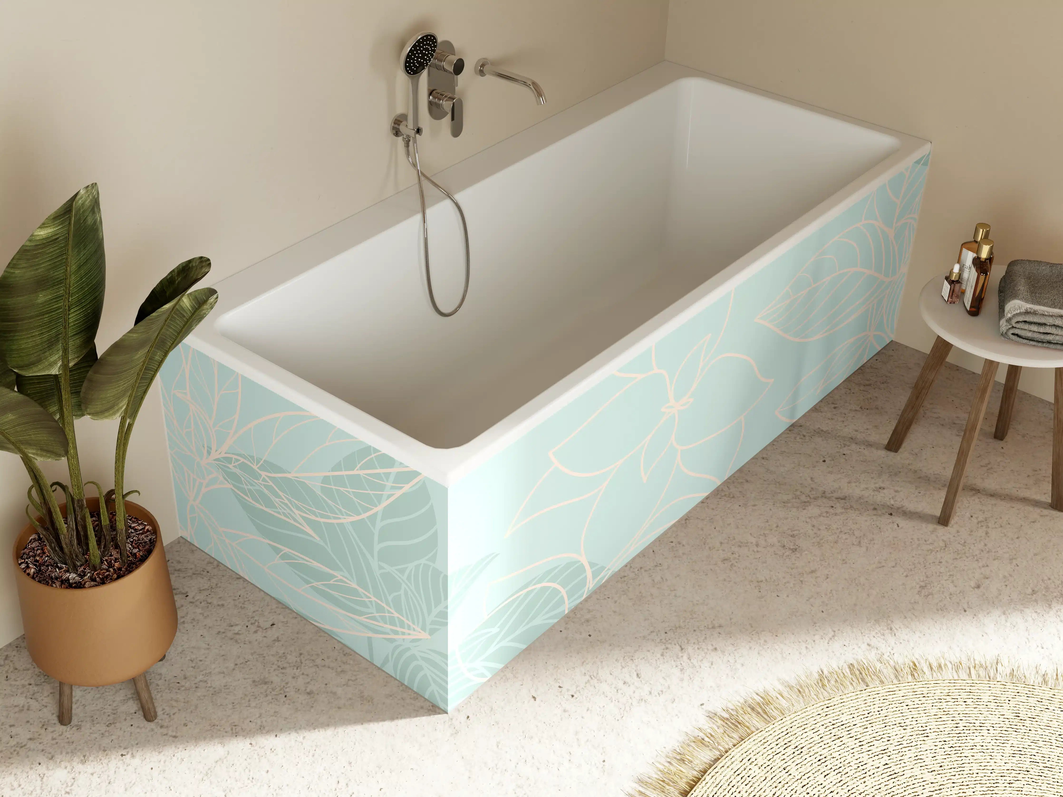 Badewannen-Rückwand - Türkise Pflanzen