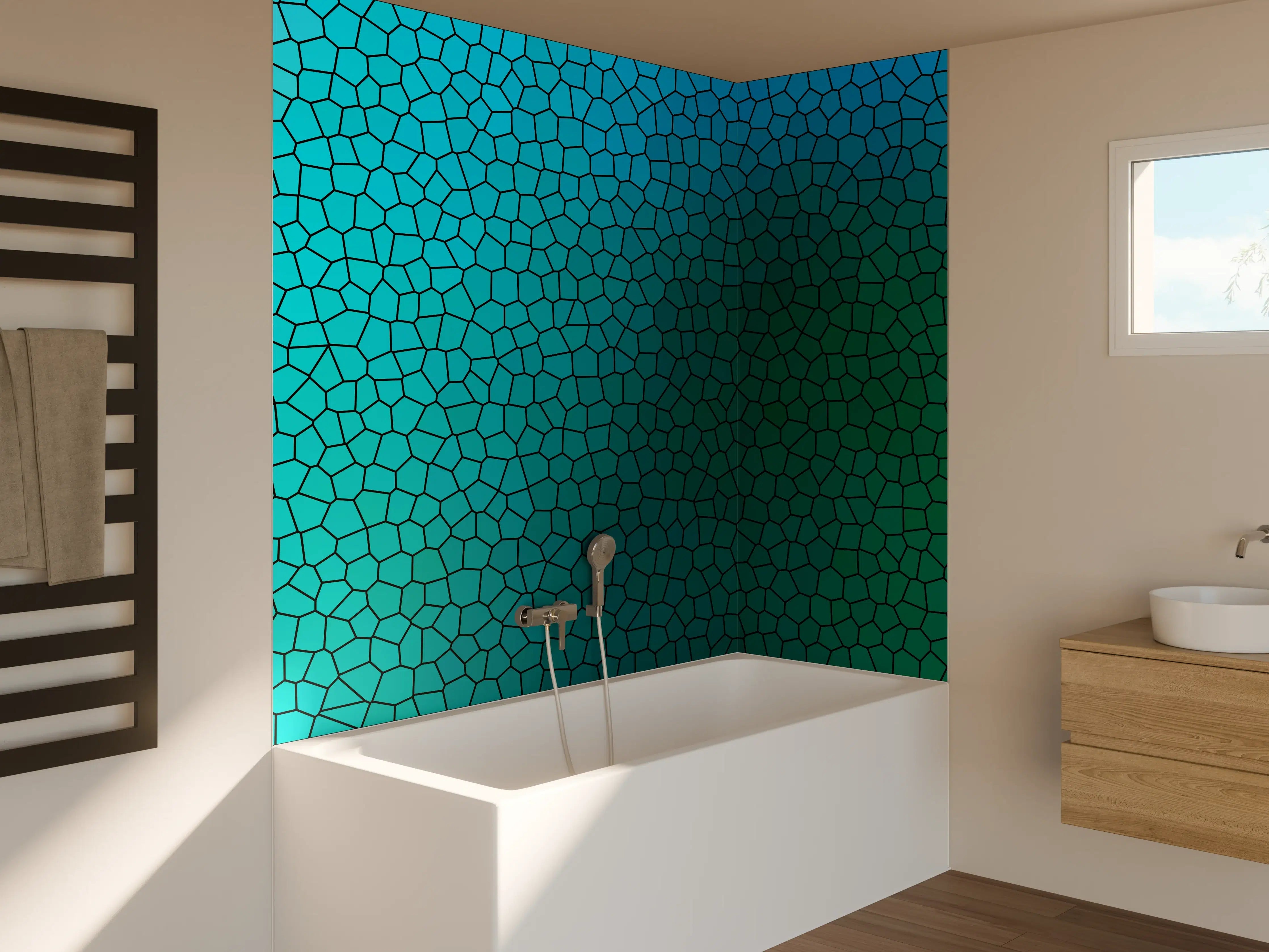 Badewannen-Rückwand - Türkises Fliesenmuster - Mosaik