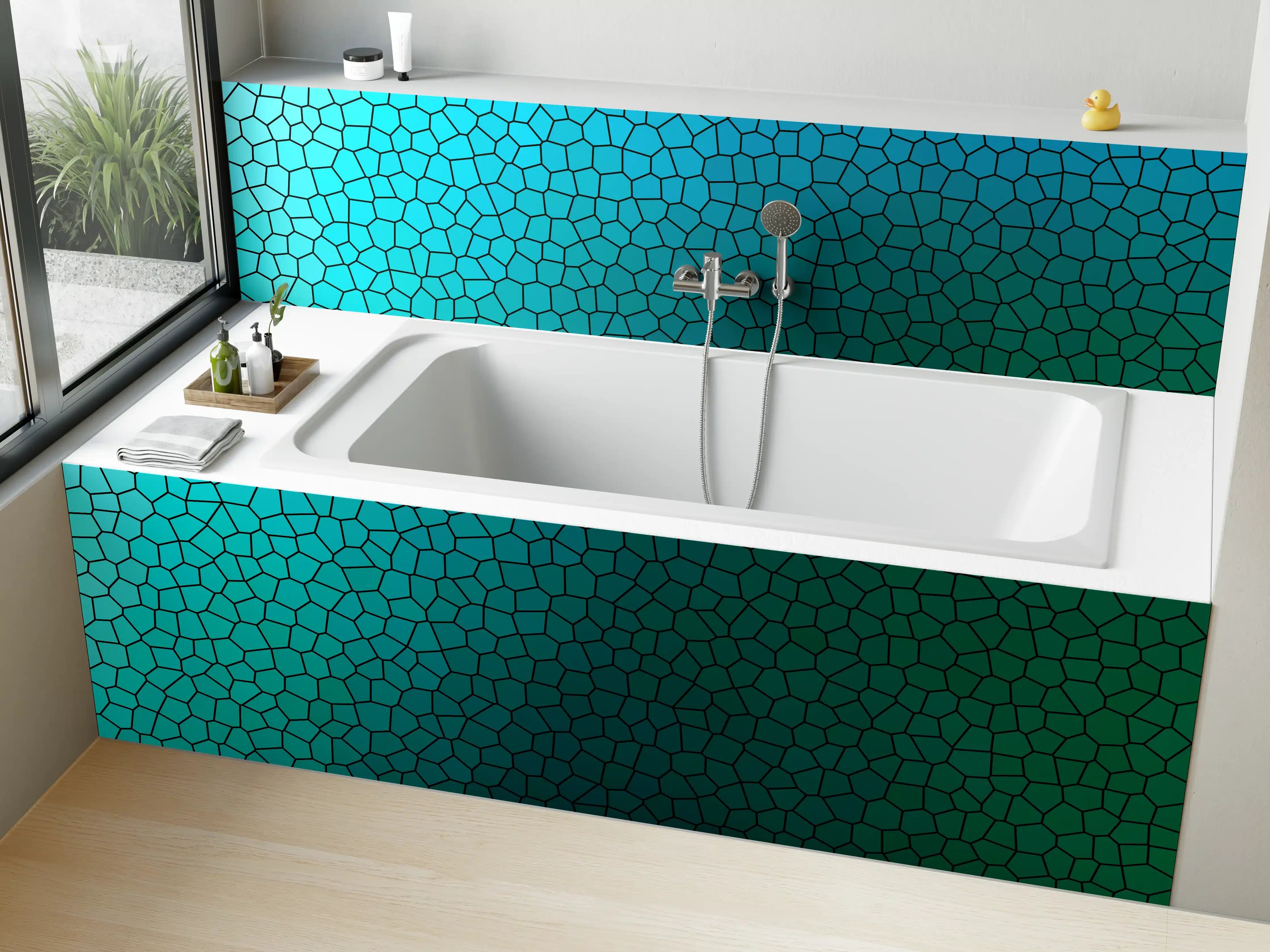 Badewannen-Rückwand - Türkises Fliesenmuster - Mosaik