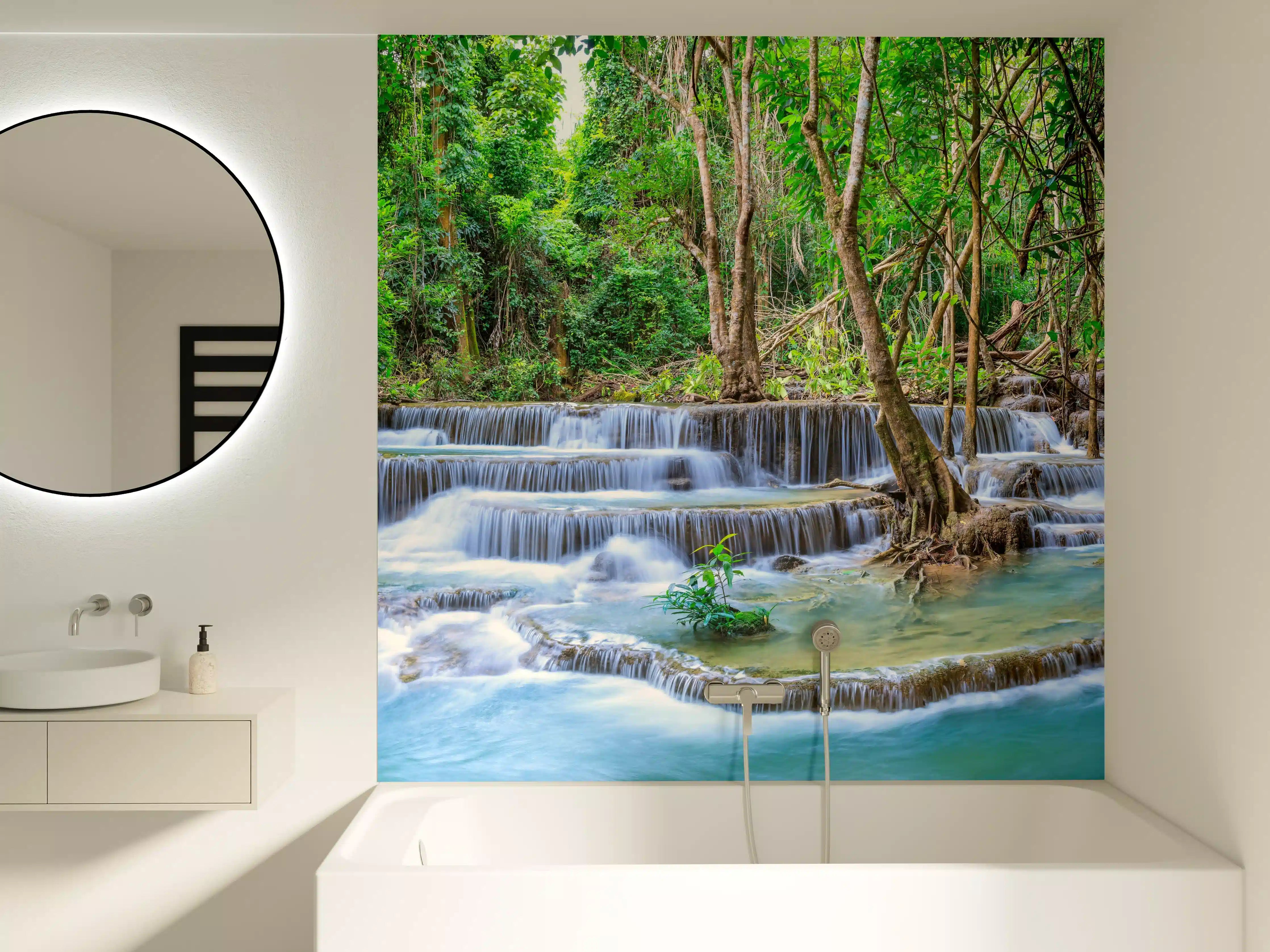 Badewannen-Rückwand - Türkisgrüner Dschungel-Wasserfall