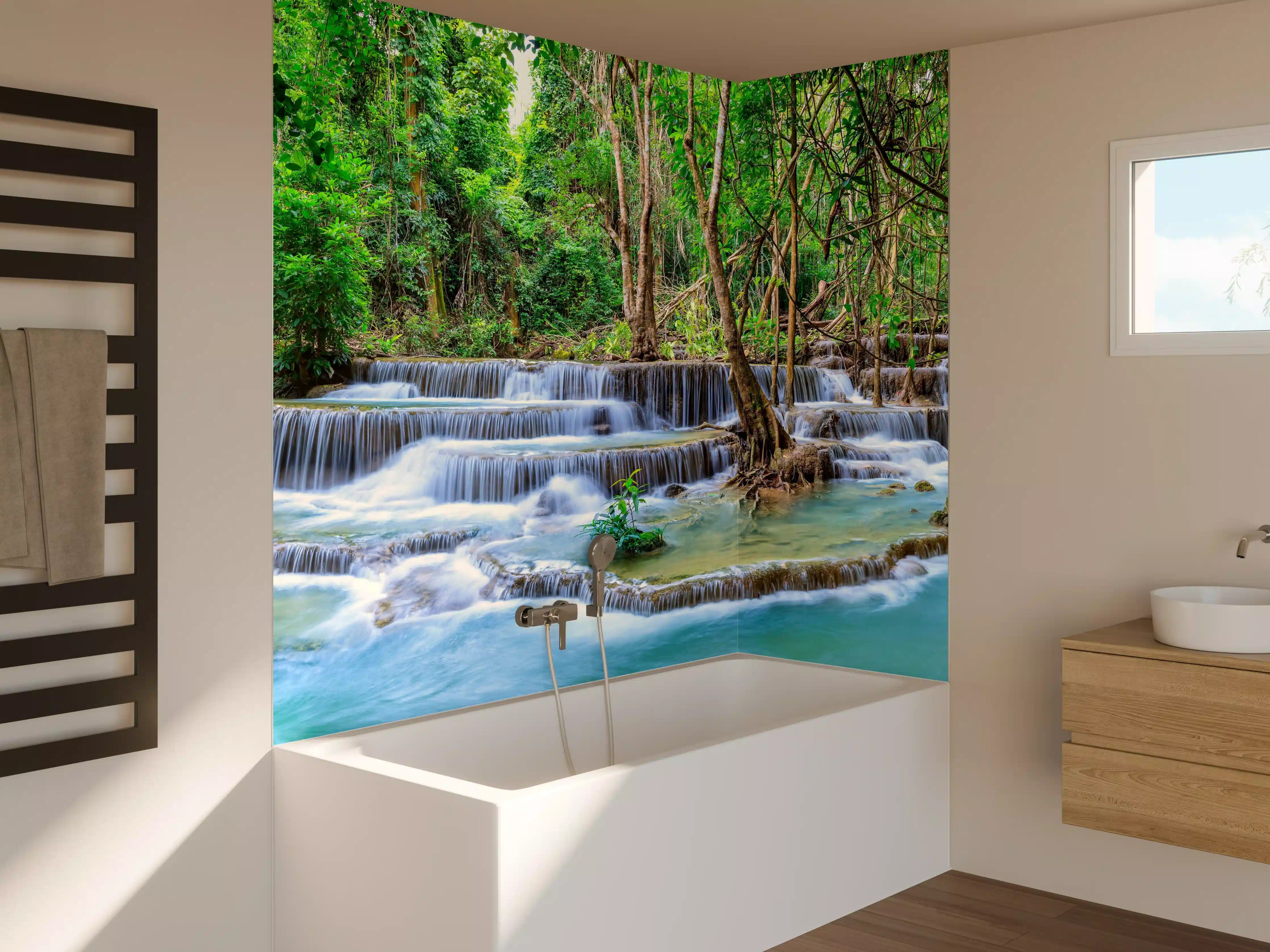 Badewannen-Rückwand - Türkisgrüner Dschungel-Wasserfall