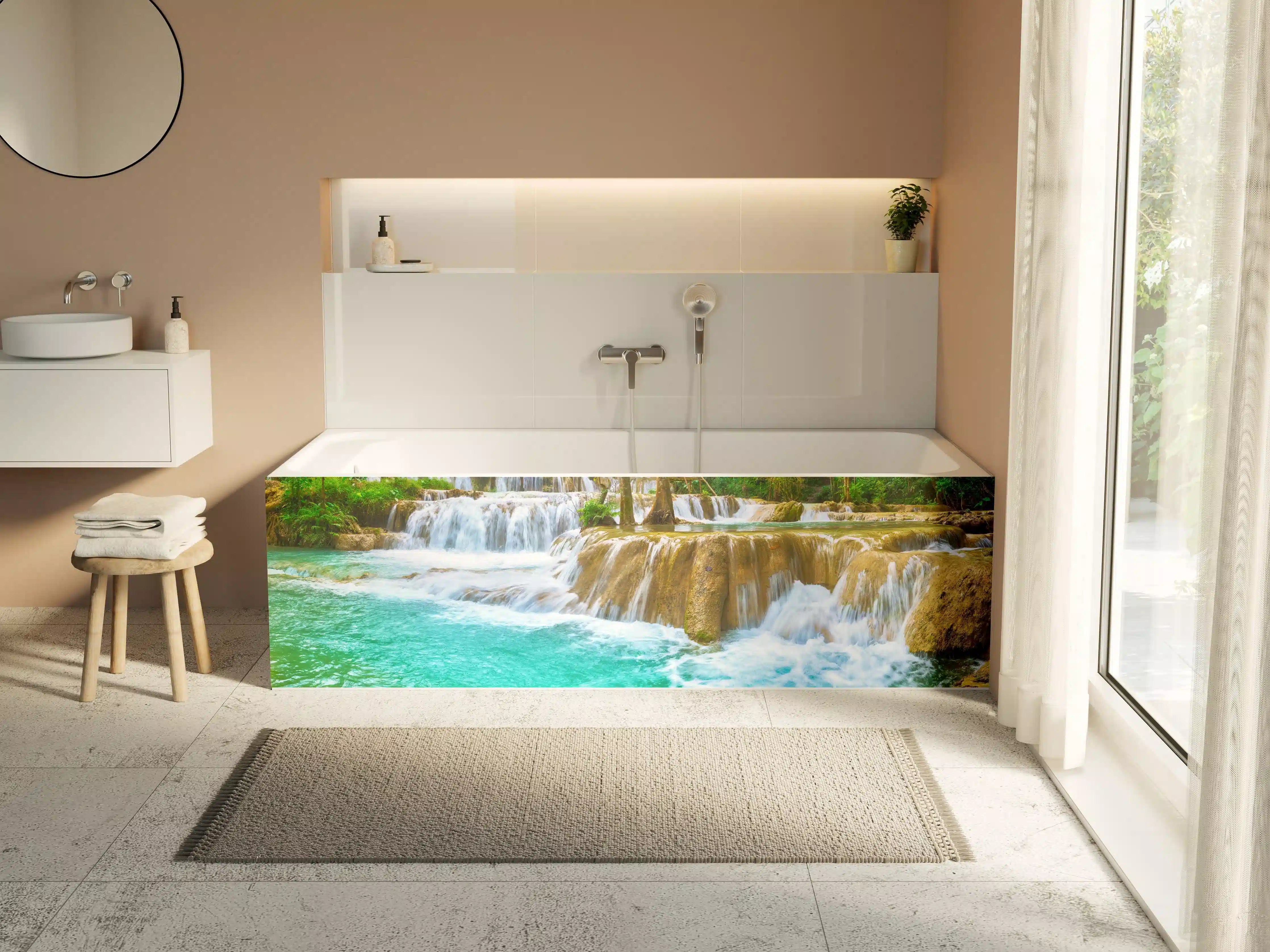 Badewannen-Rückwand - Türkisgrüner Stufen-Wasserfall