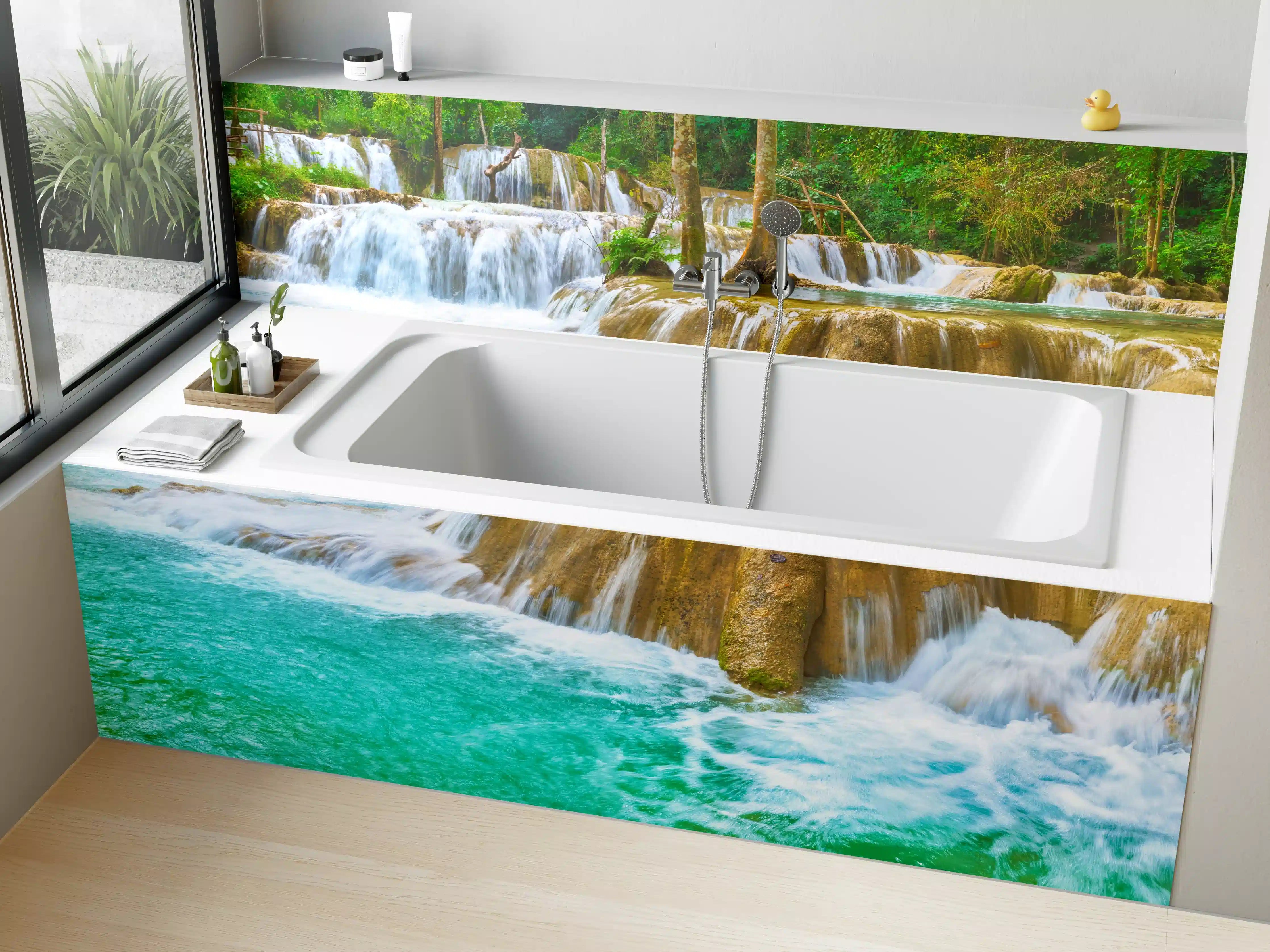 Badewannen-Rückwand - Türkisgrüner Stufen-Wasserfall