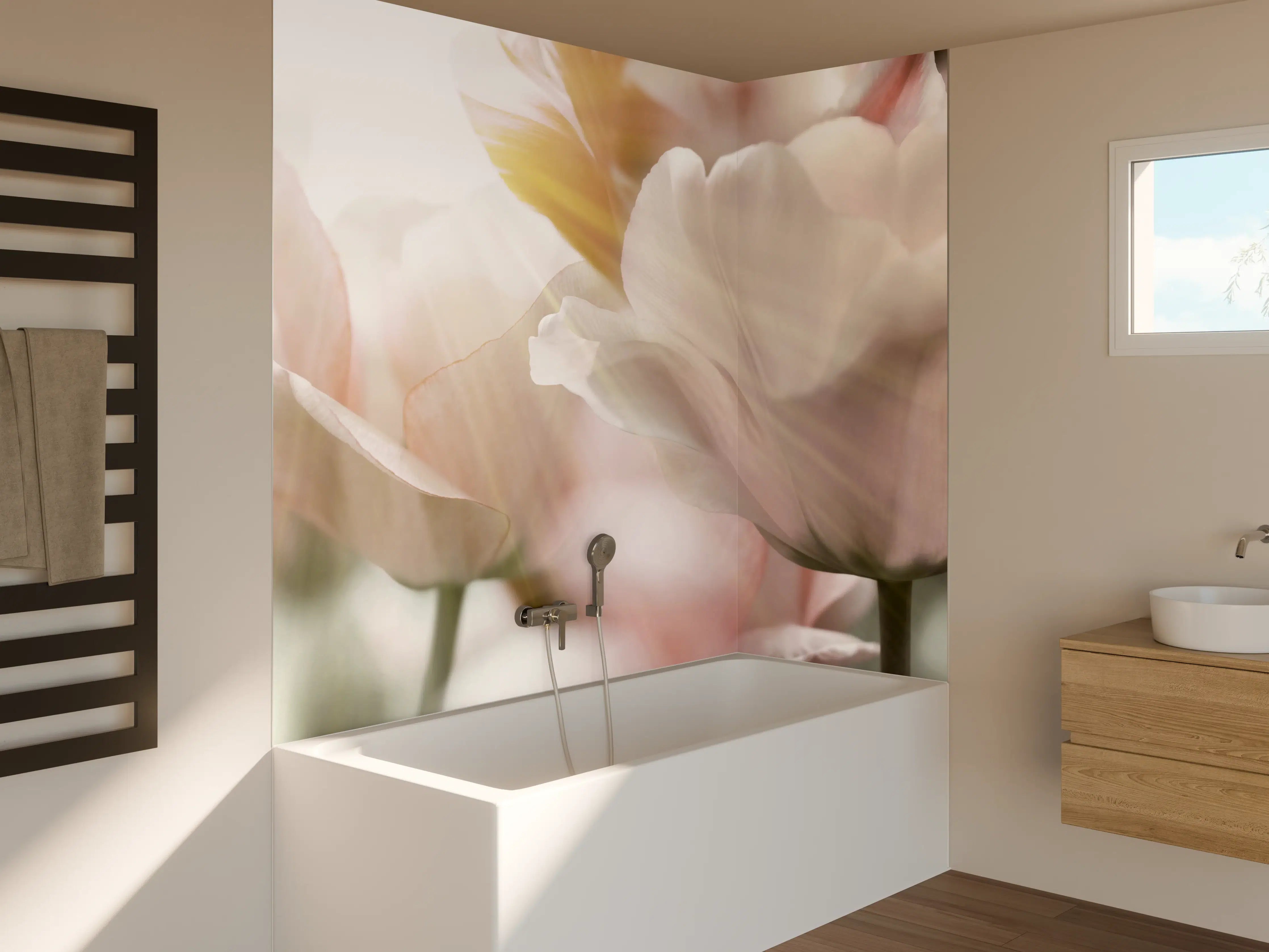 Badewannen-Rückwand - Tulpen in Sonnenstrahlen