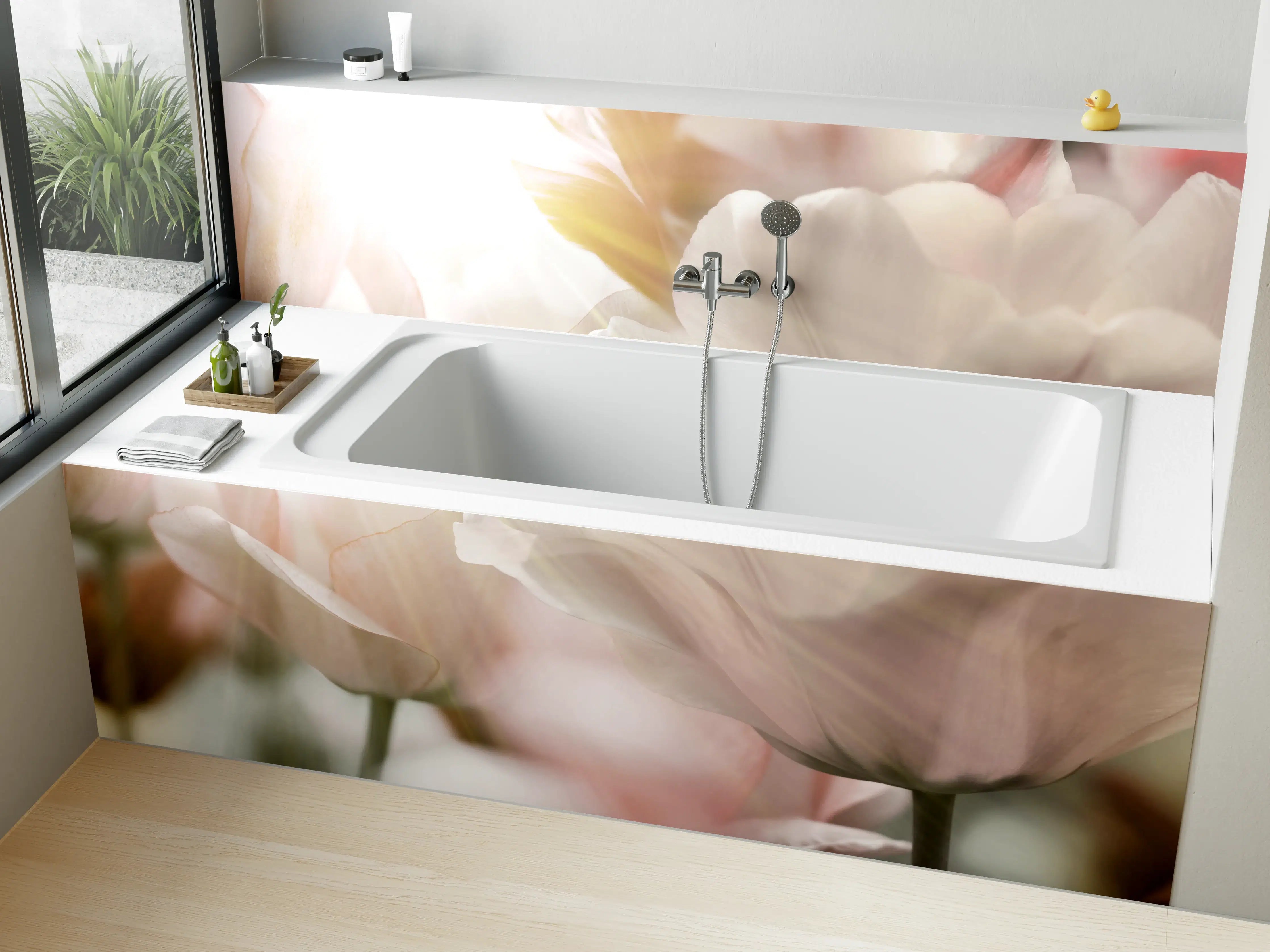 Badewannen-Rückwand - Tulpen in Sonnenstrahlen