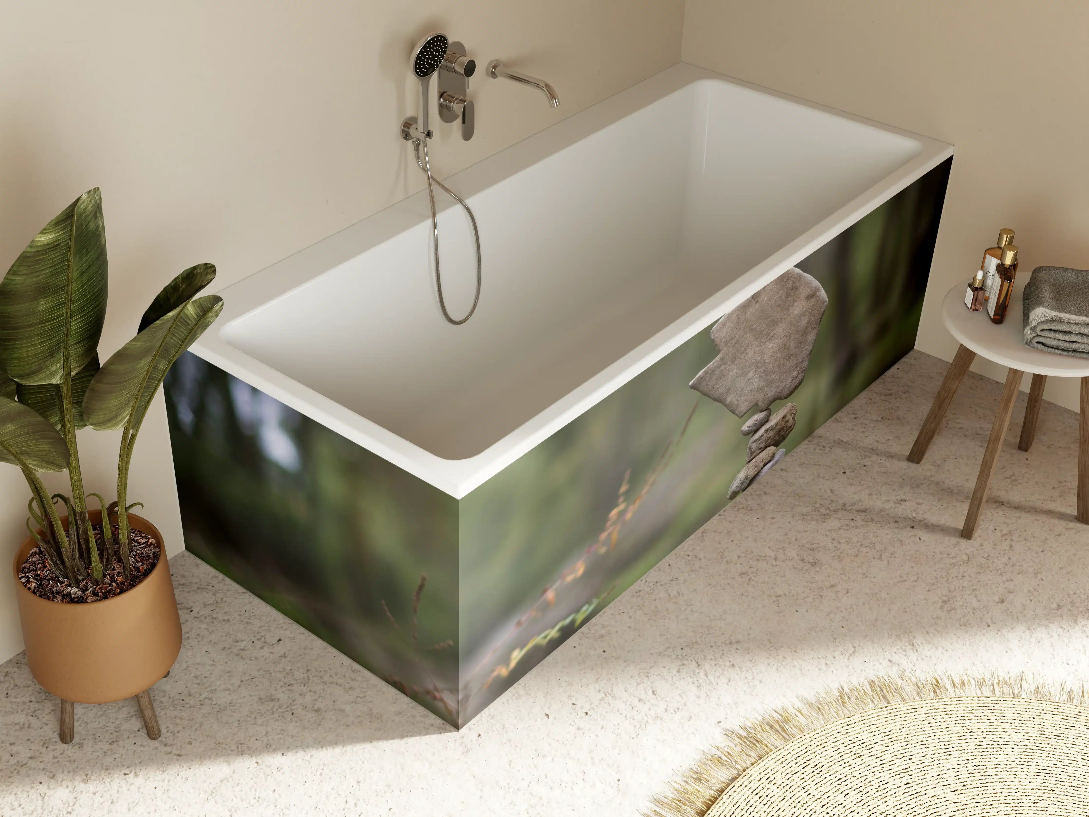 Badewannen-Rückwand - Turm aus Steinen im Wald