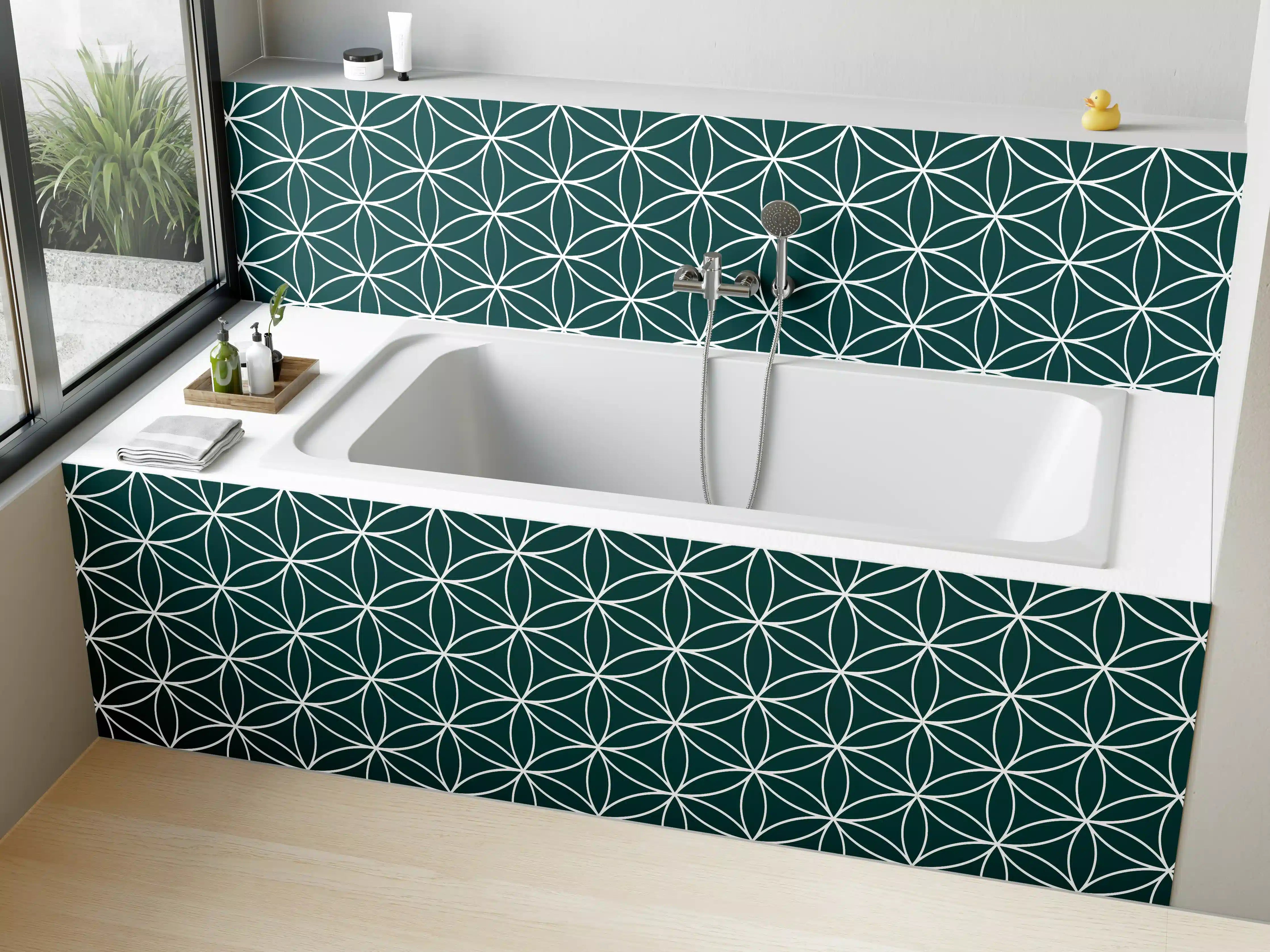 Badewannen-Rückwand - Turquoise & Weiß: Graue Akzente
