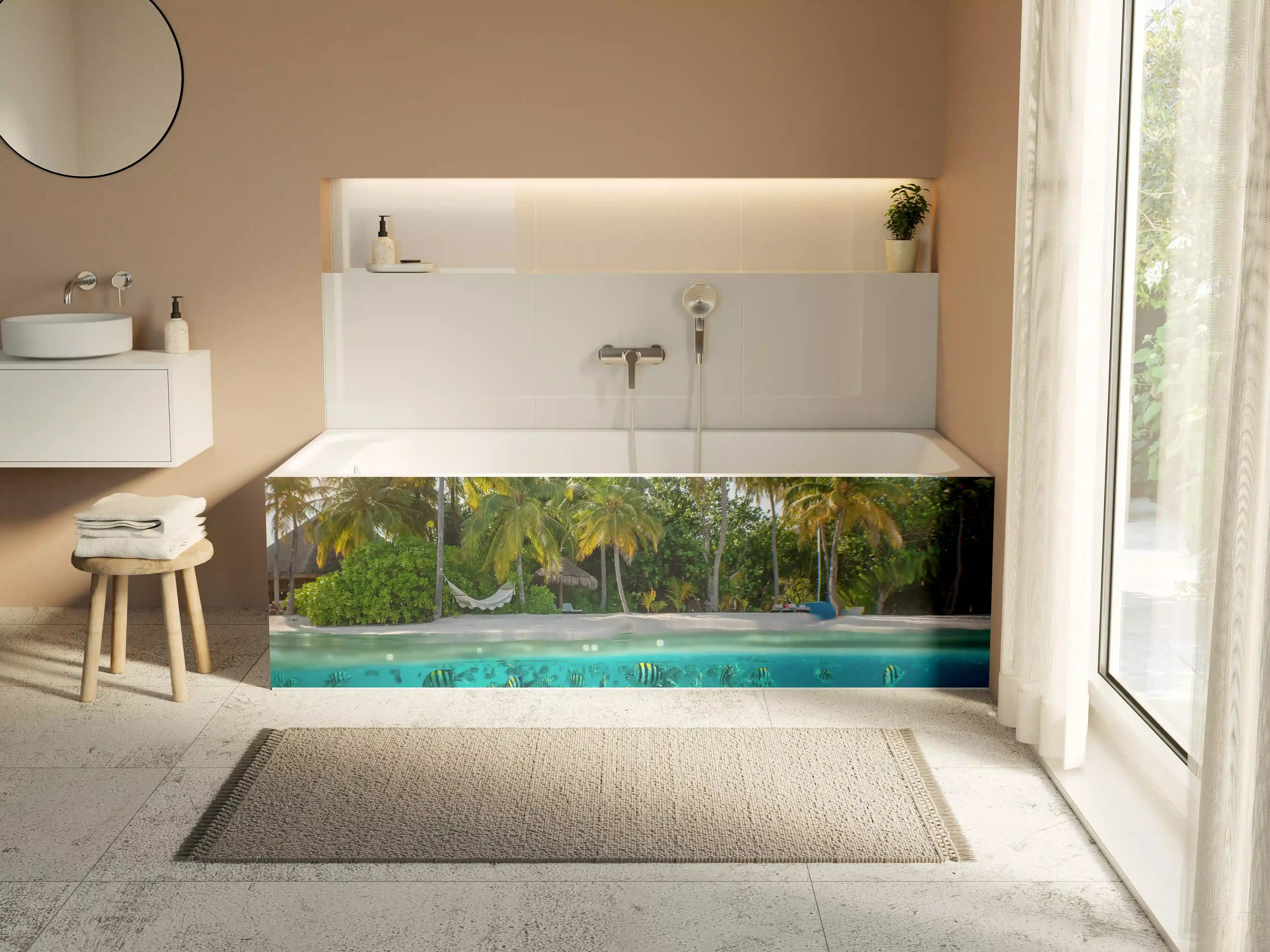Badewannen-Rückwand - Über- und Unterwasserblick auf tropischen Strand