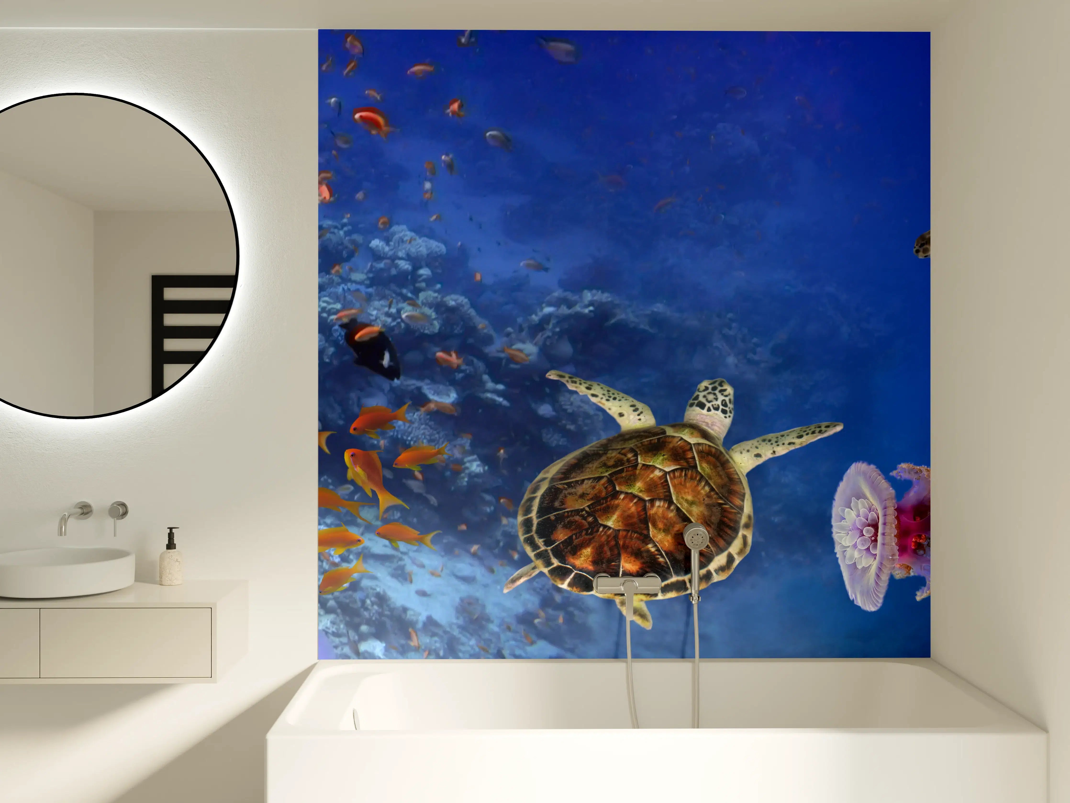 Badewannen-Rückwand - Unterwasser-Panorama mit Schildkröte