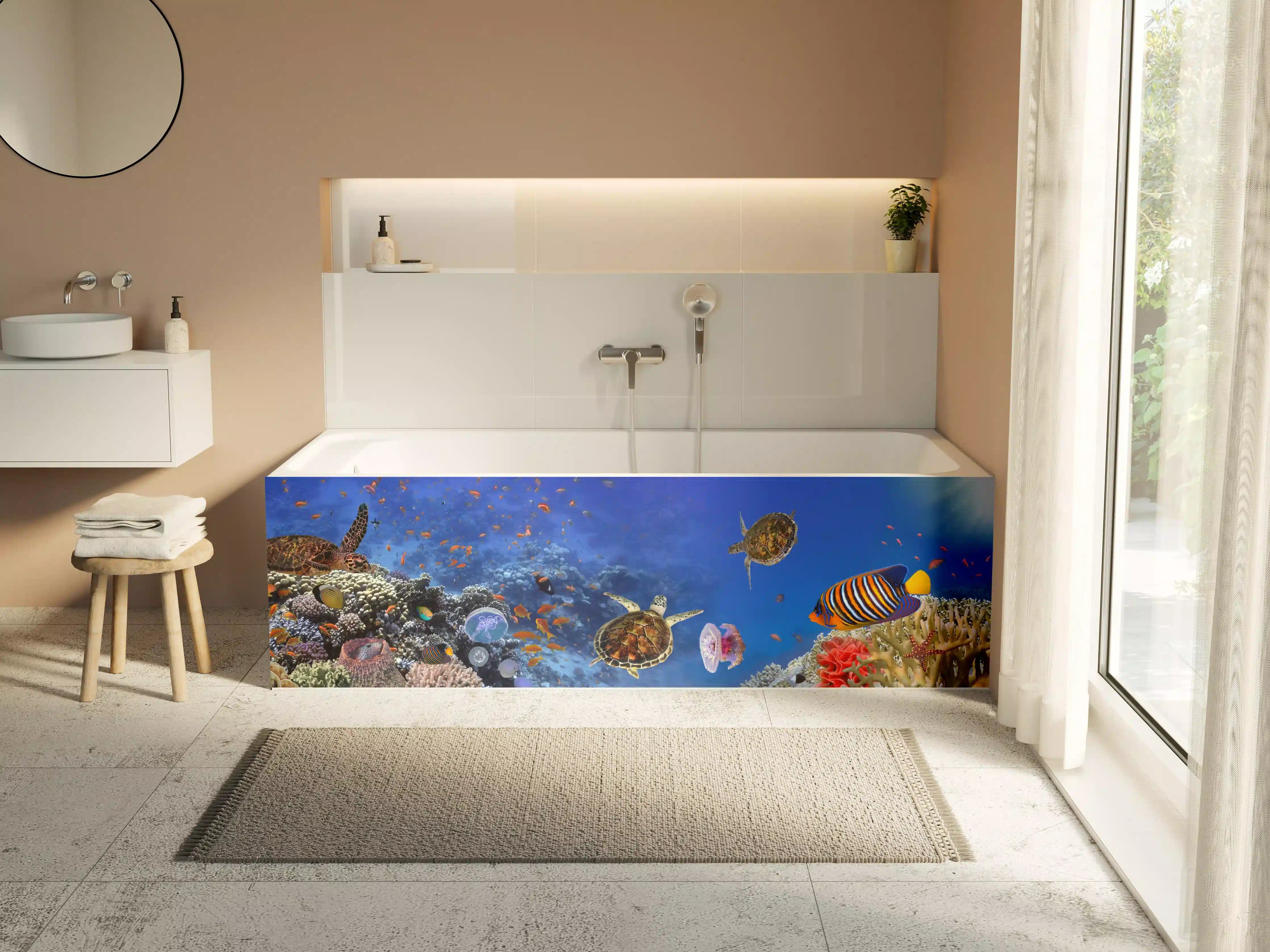 Badewannen-Rückwand - Unterwasser-Panorama mit Schildkröte
