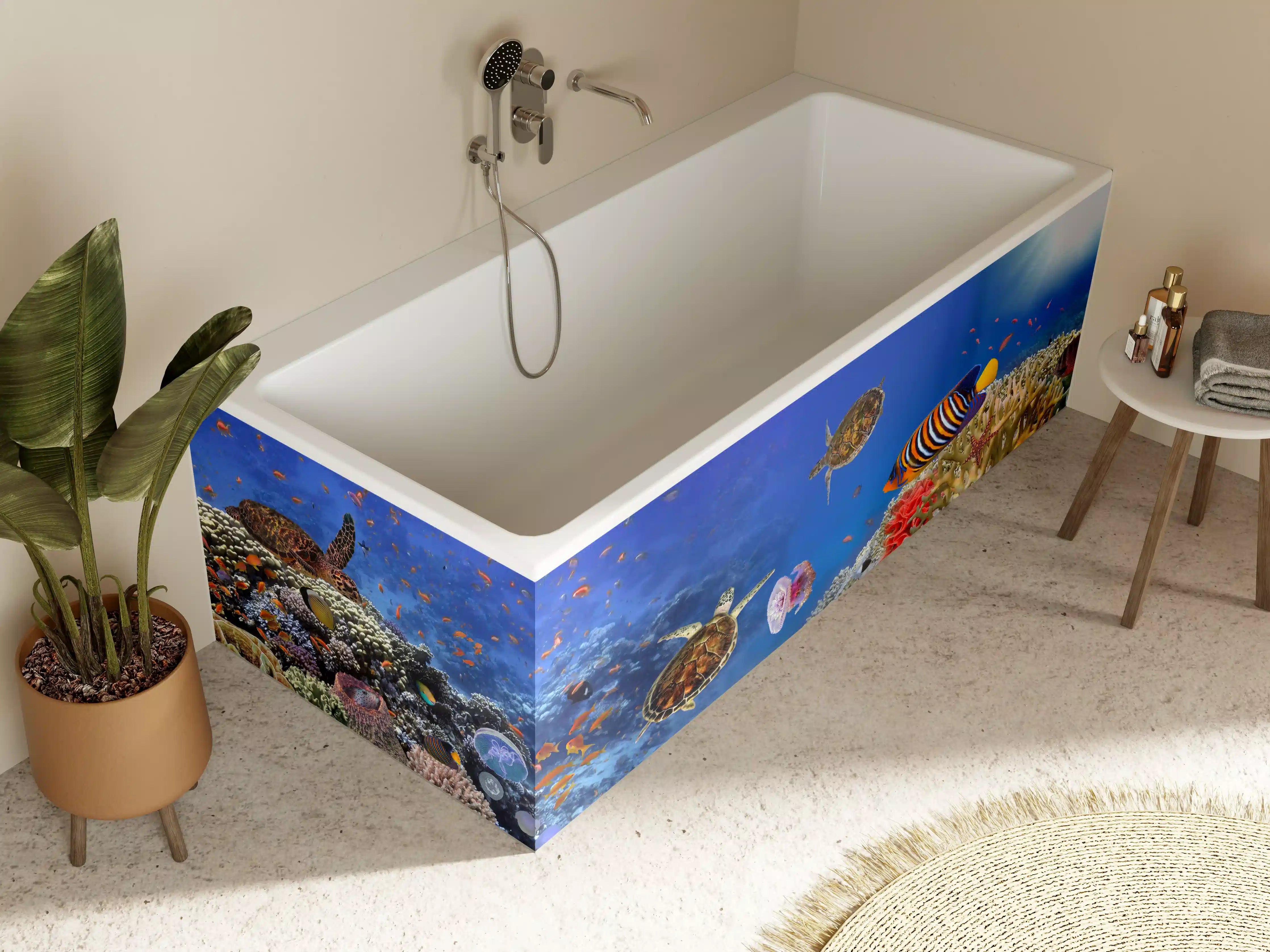 Badewannen-Rückwand - Unterwasser-Panorama mit Schildkröte