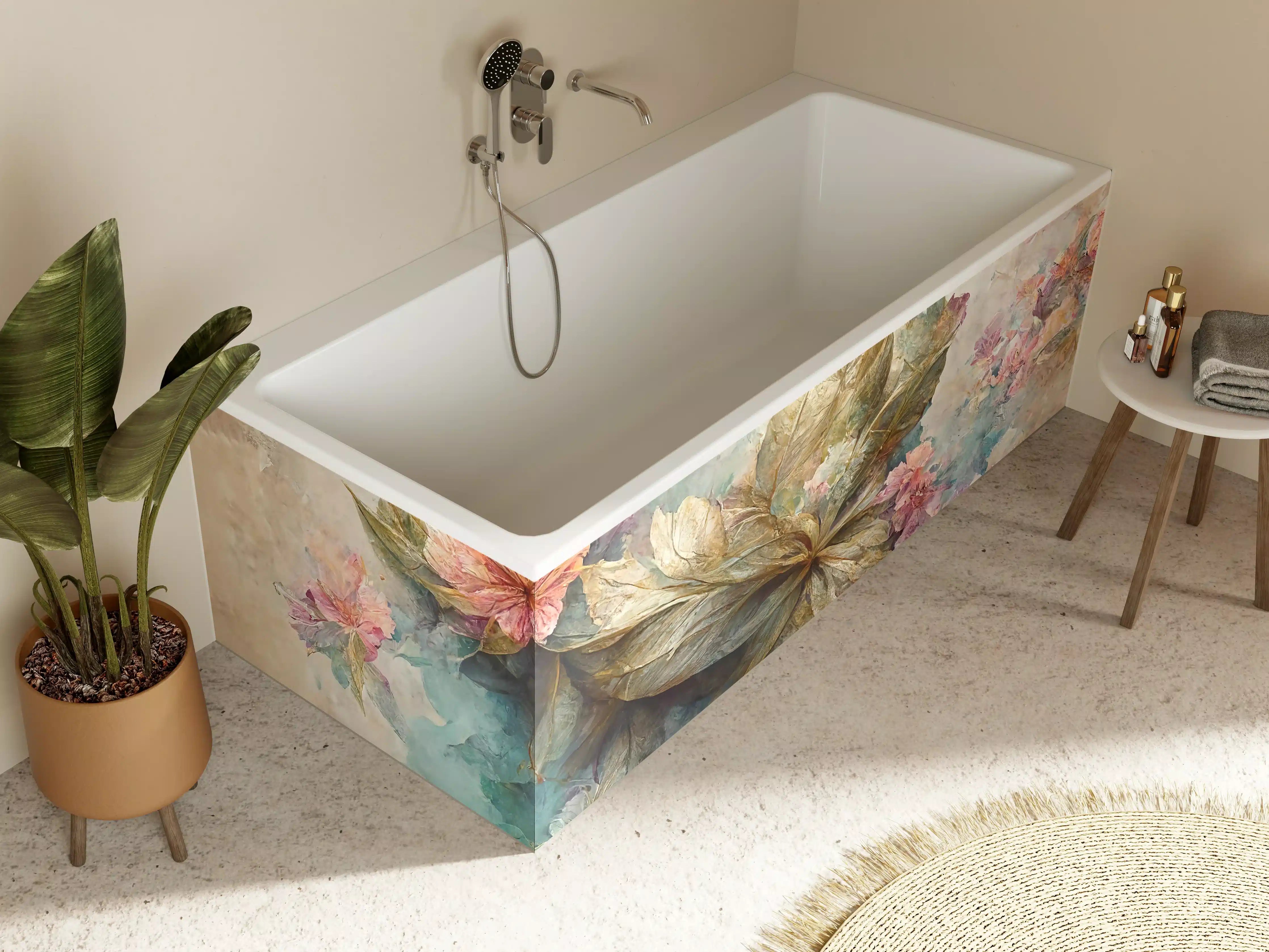 Badewannen-Rückwand - Vergoldete Blumen und Blätter Wasserfarbenkunst