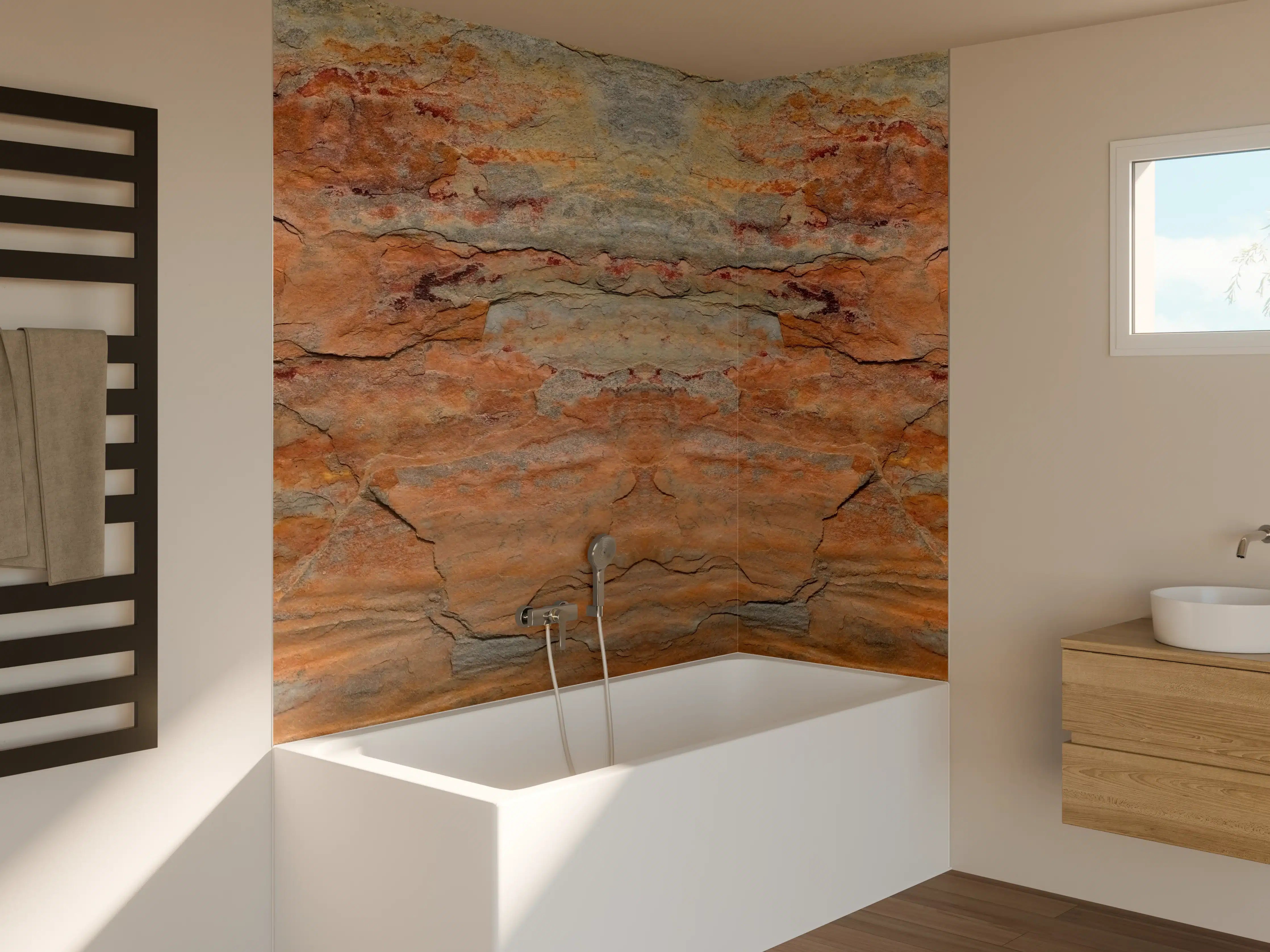Badewannen-Rückwand - Verwitterte Steinwand in Panorama-Ansicht