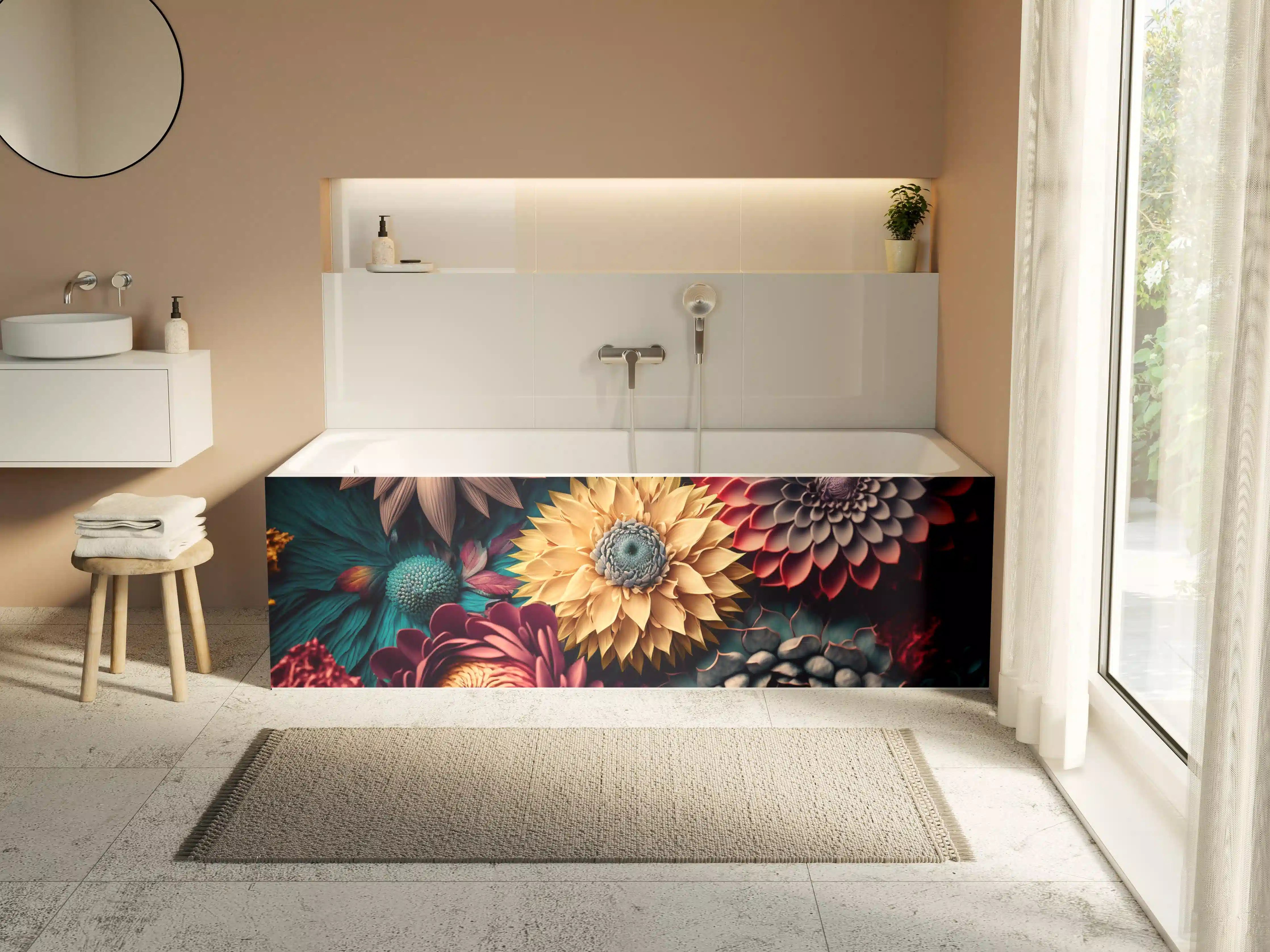 Badewannen-Rückwand - Vibrante Blumenpracht in Dunkel- und Pastelltönen