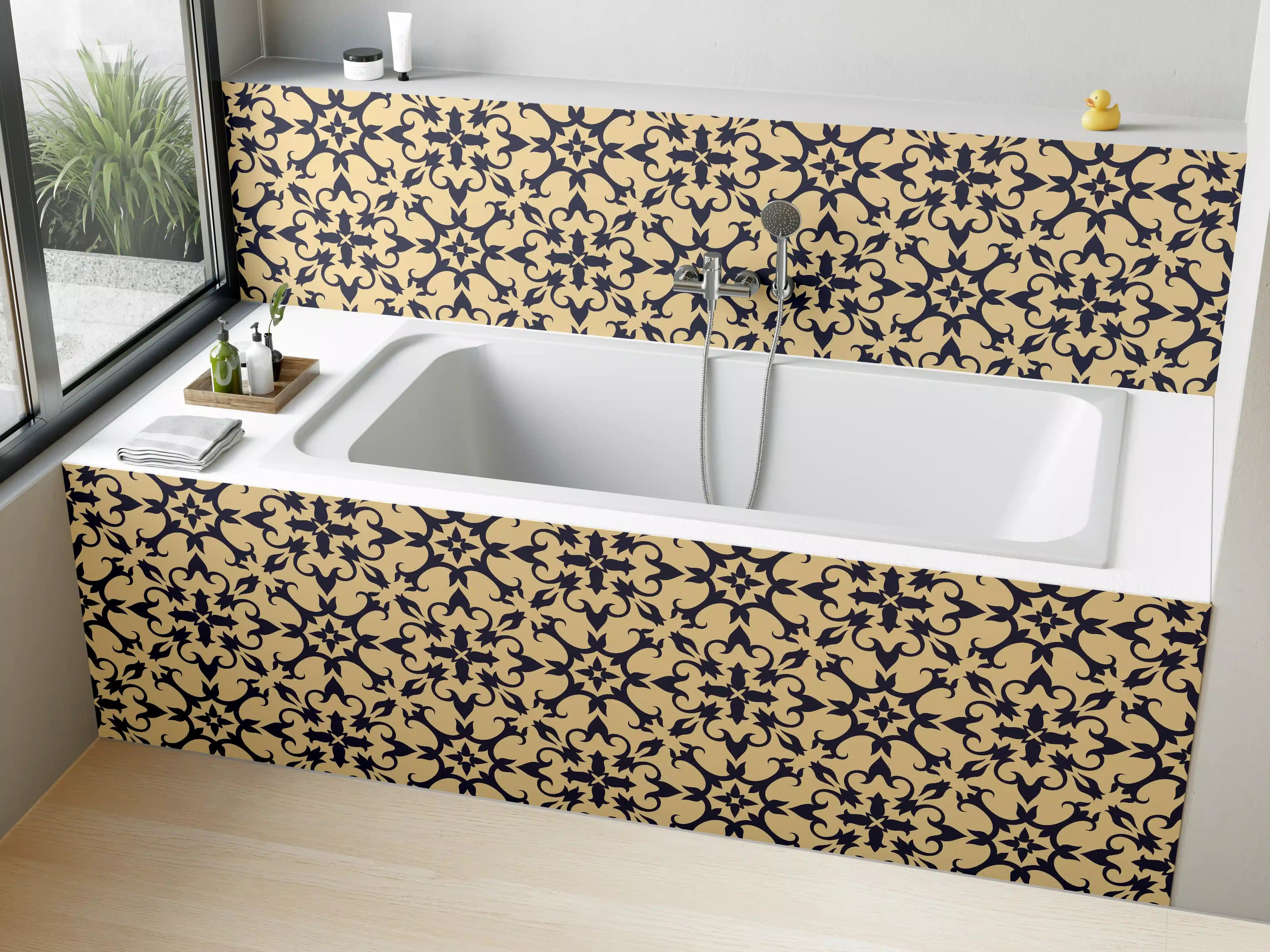 Badewannen-Rückwand - Vintage Barock Muster Beige