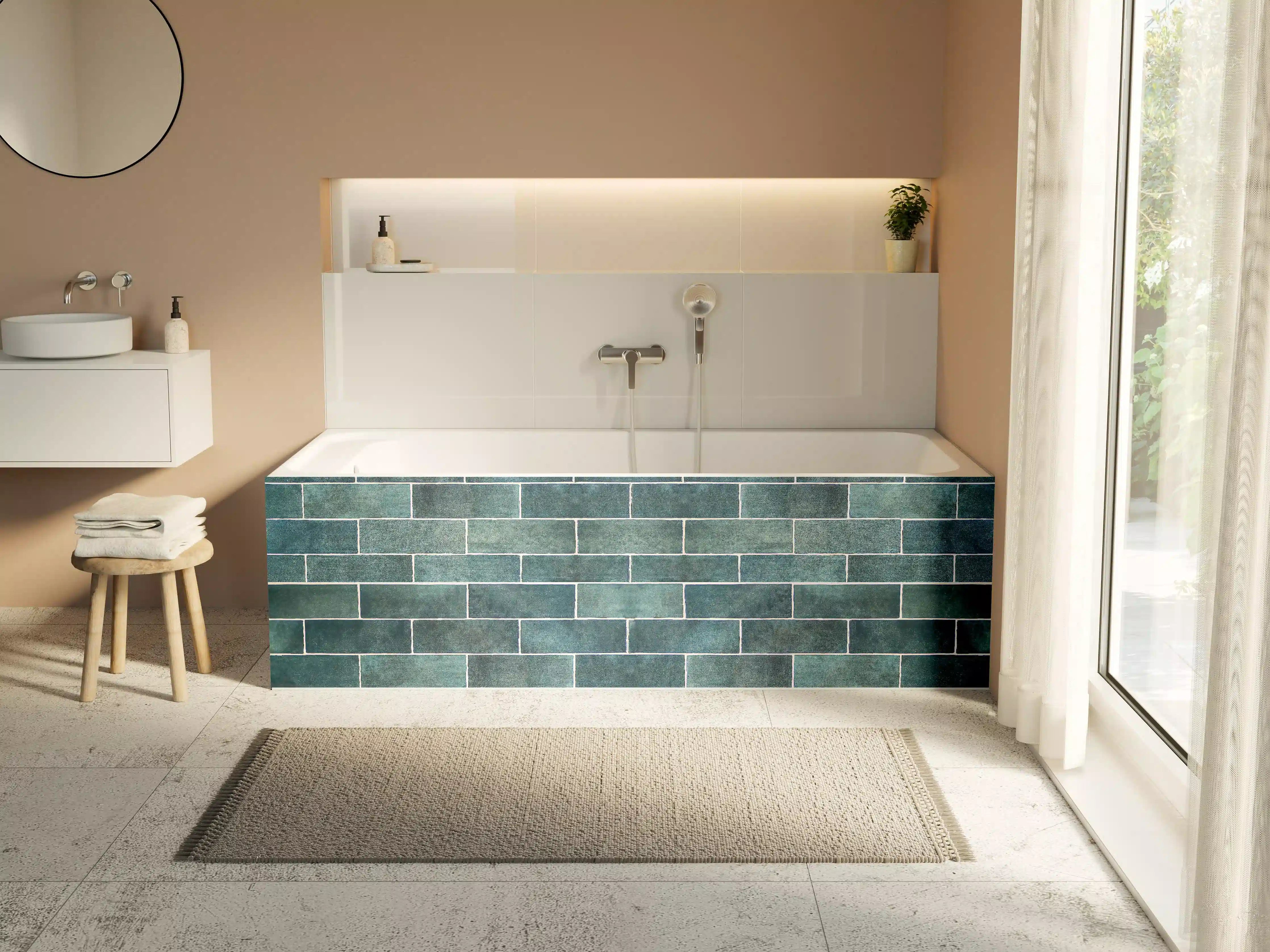 Badewannen-Rückwand - Vintage-Blau Keramikfliesen