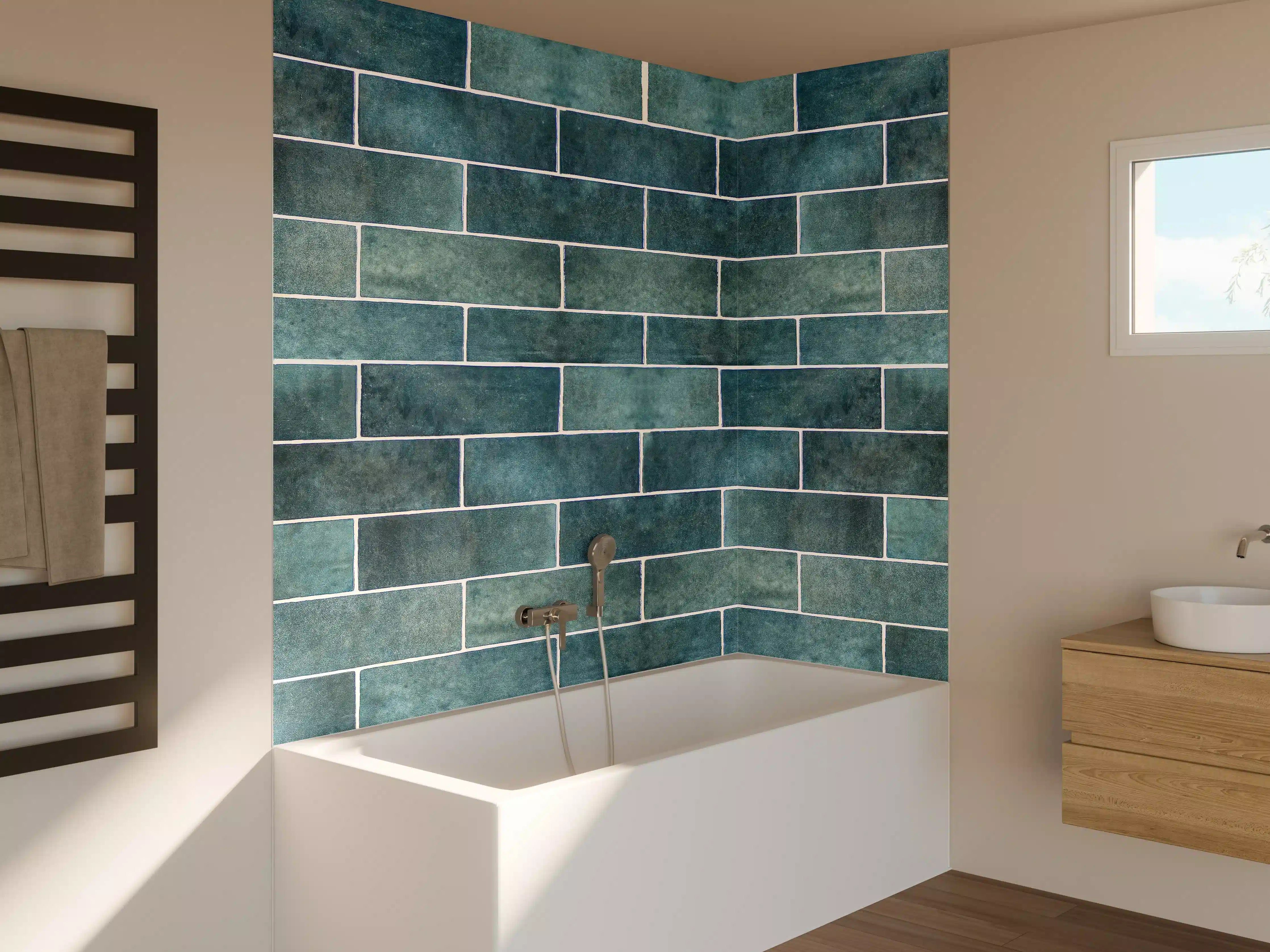 Badewannen-Rückwand - Vintage-Blau Keramikfliesen