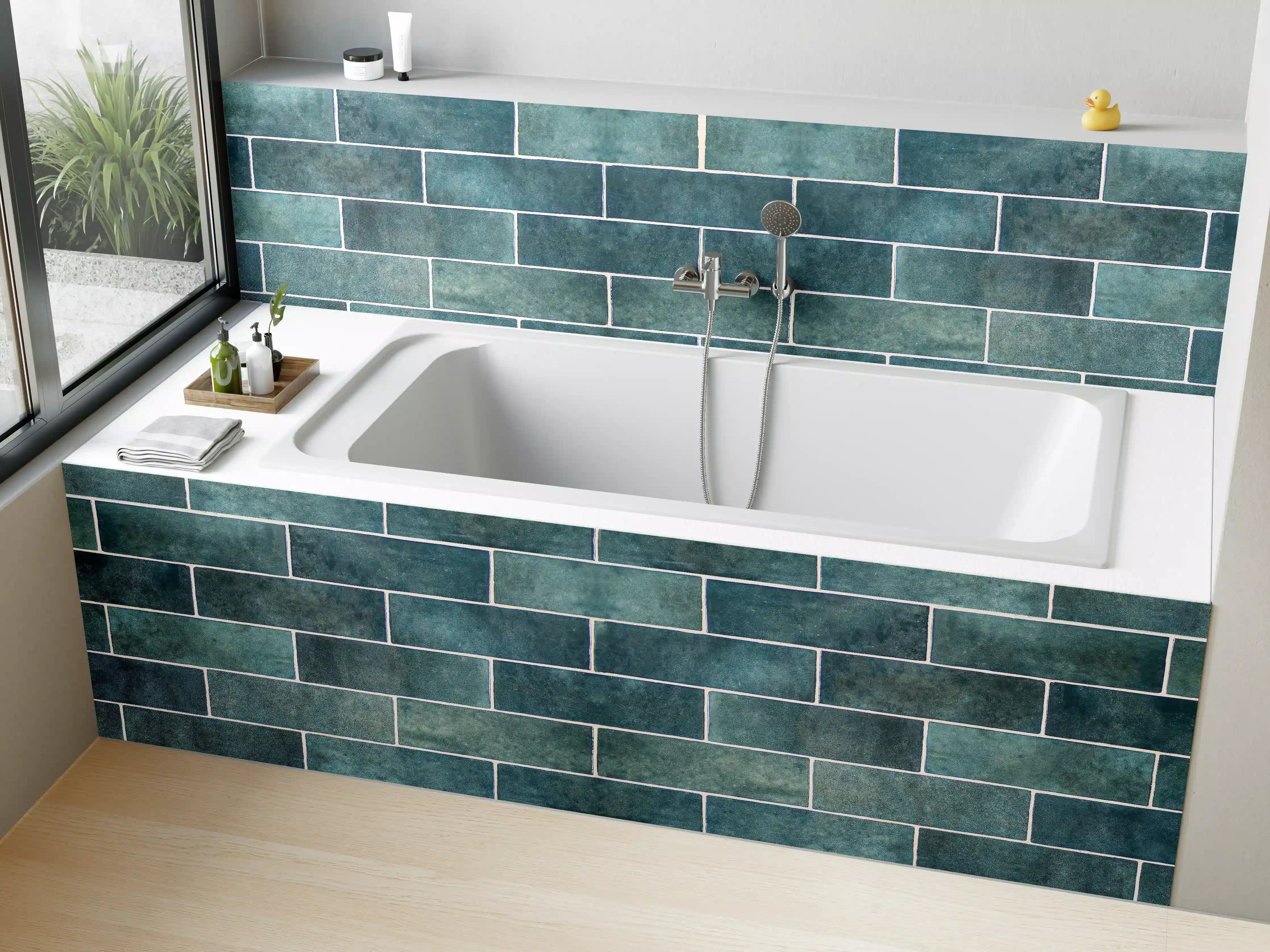 Badewannen-Rückwand - Vintage-Blau Keramikfliesen