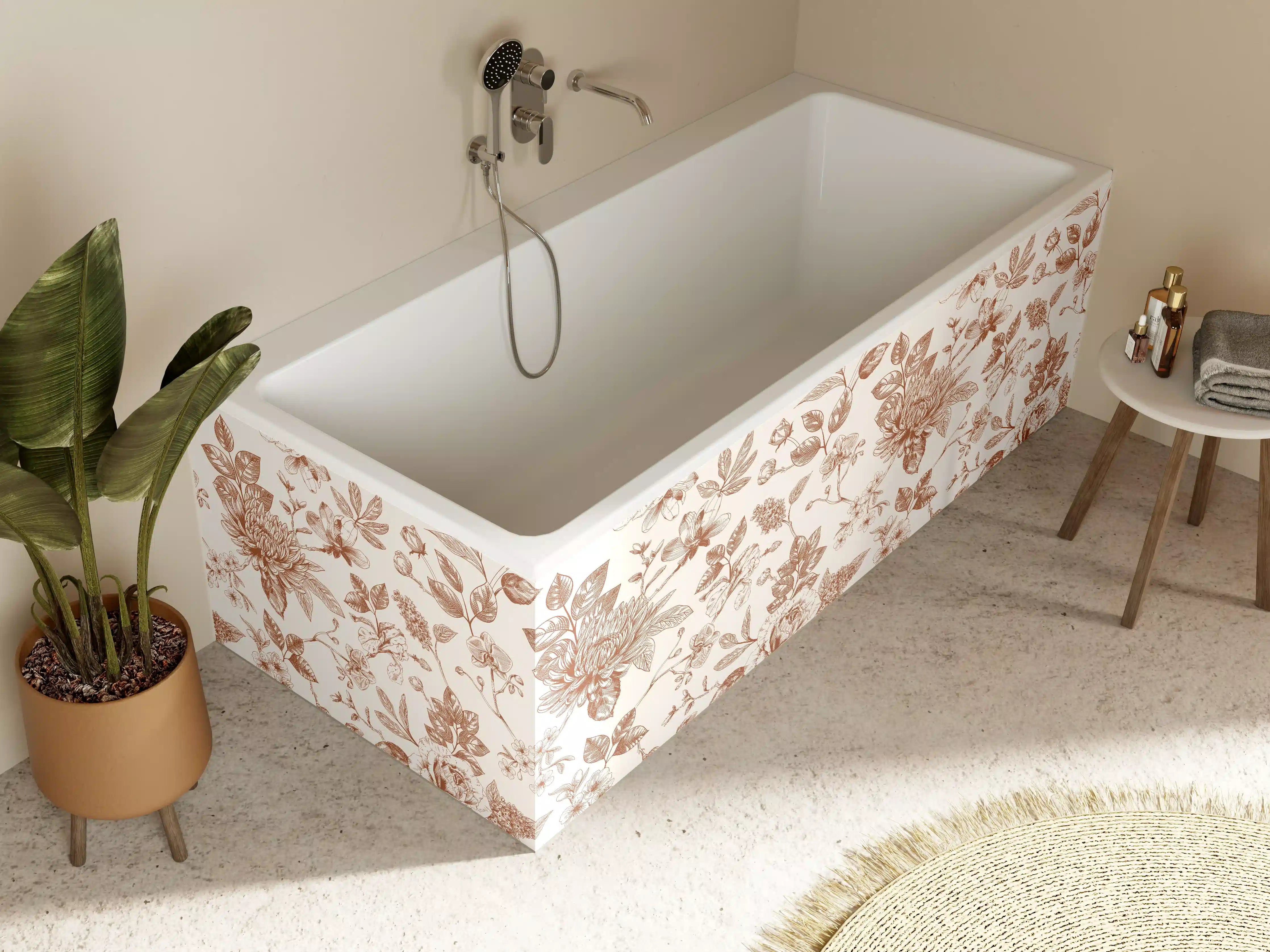 Badewannen-Rückwand - Vintage Bloom Amber Blumenmuster