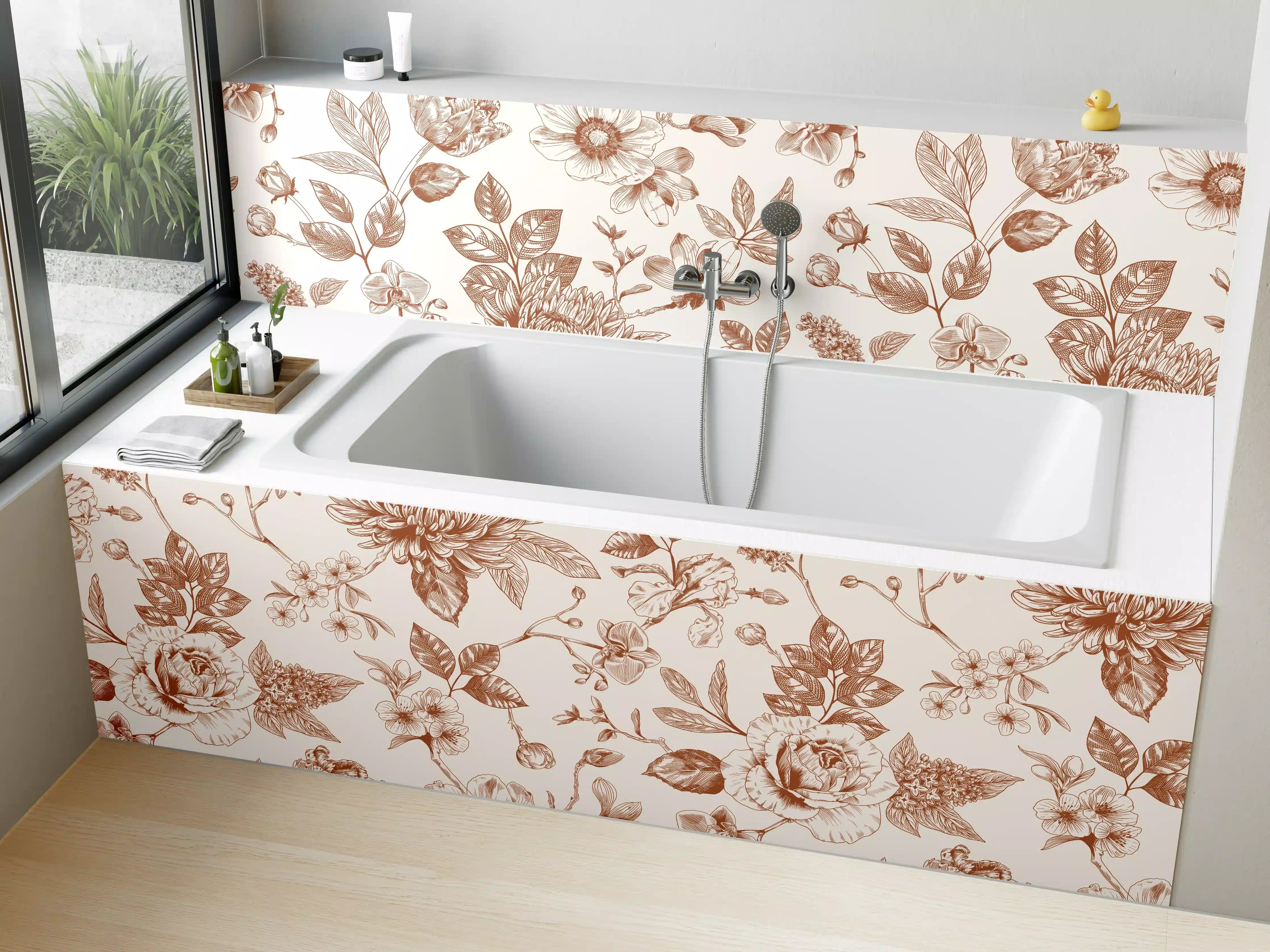 Badewannen-Rückwand - Vintage Bloom Amber Blumenmuster
