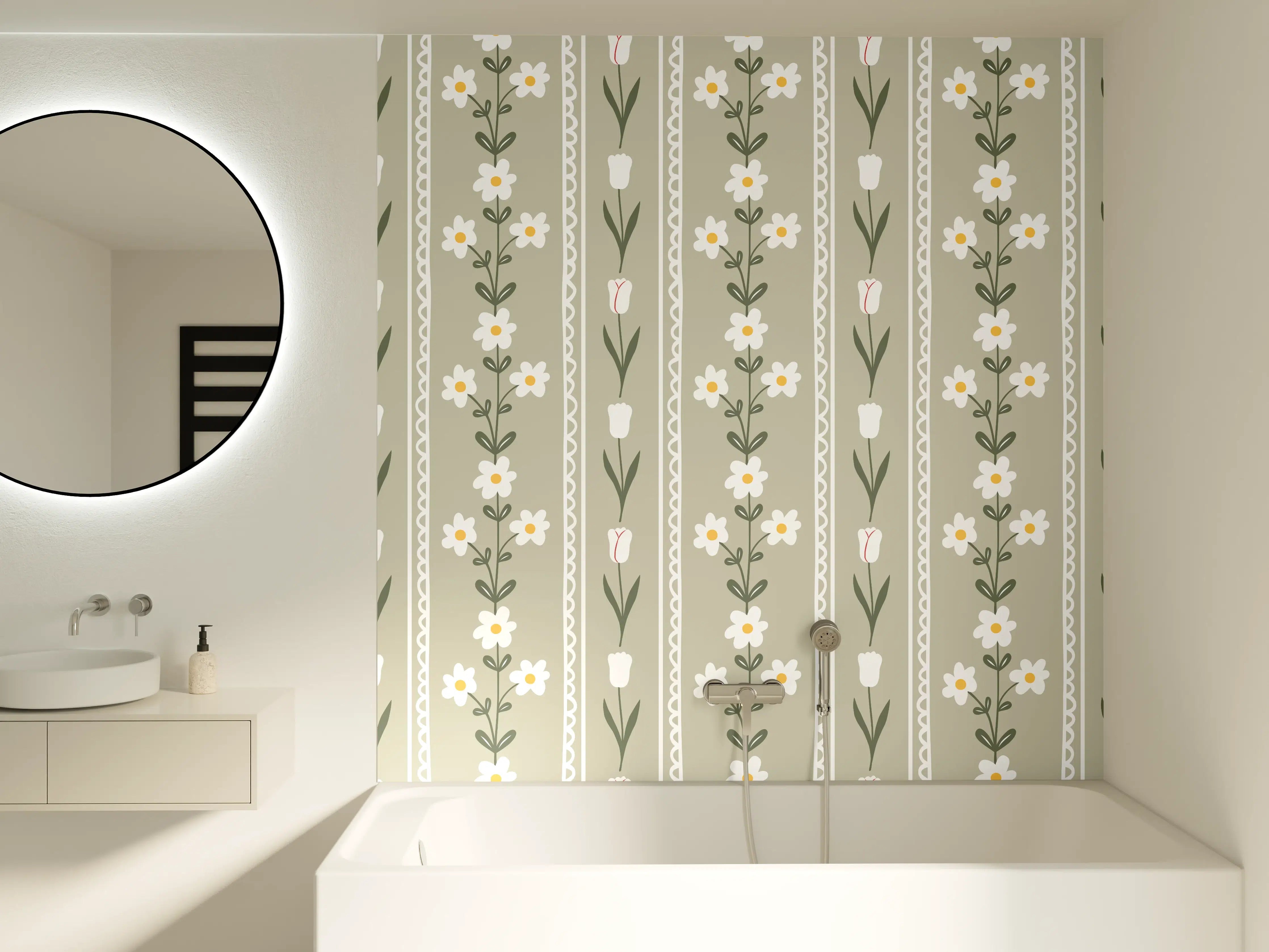 Badewannen-Rückwand - Vintage Bloom Beige Blumen Tapete